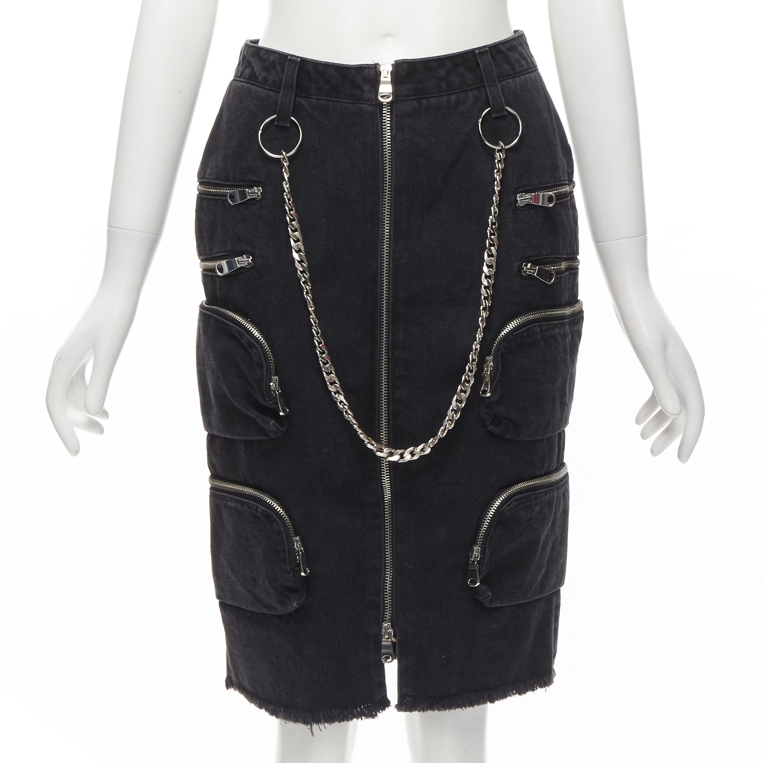 Faith Connexion rare FAITH CONNEXION NTMB black denim cotton punk chain multi pockets skirt XS Size 27" / US 4 / IT 40 - 1 Thumbnail