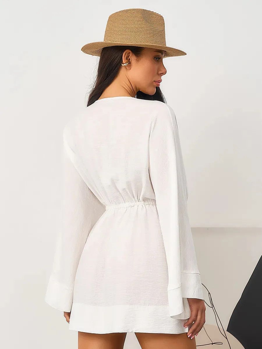 Other Solid Color Loose V-neck Long-sleeved Shirt Dress Size XL / US 12-14 / IT 48-50 - 3 Thumbnail
