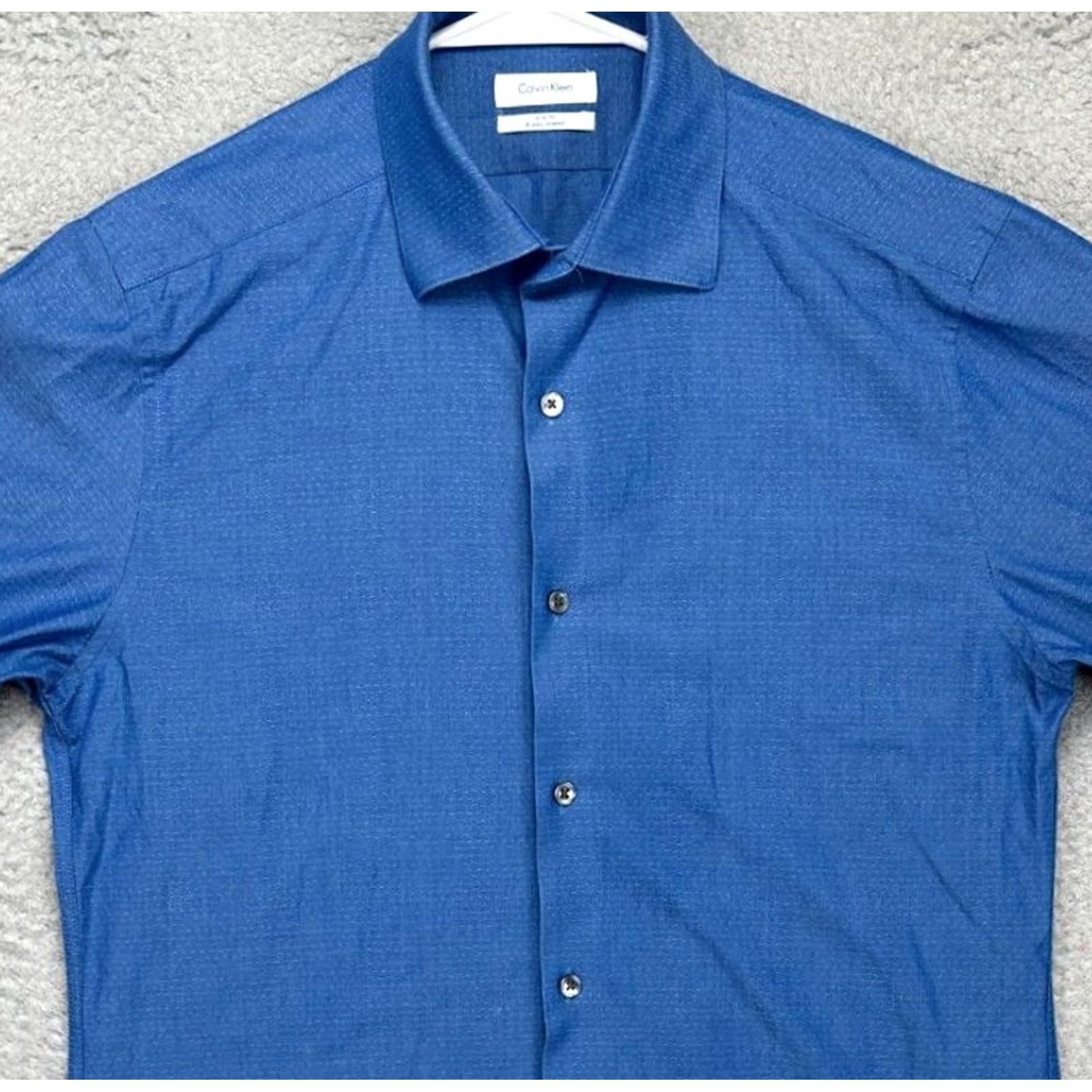 Calvin Klein Calvin Klein Shirt Mens Medium 15-15.5 Blue Dress Button Up 4-way Stretch Slim Casual Office Work Long Sleeve Mens Regular Blue Size 40R - 2 Thumbnail