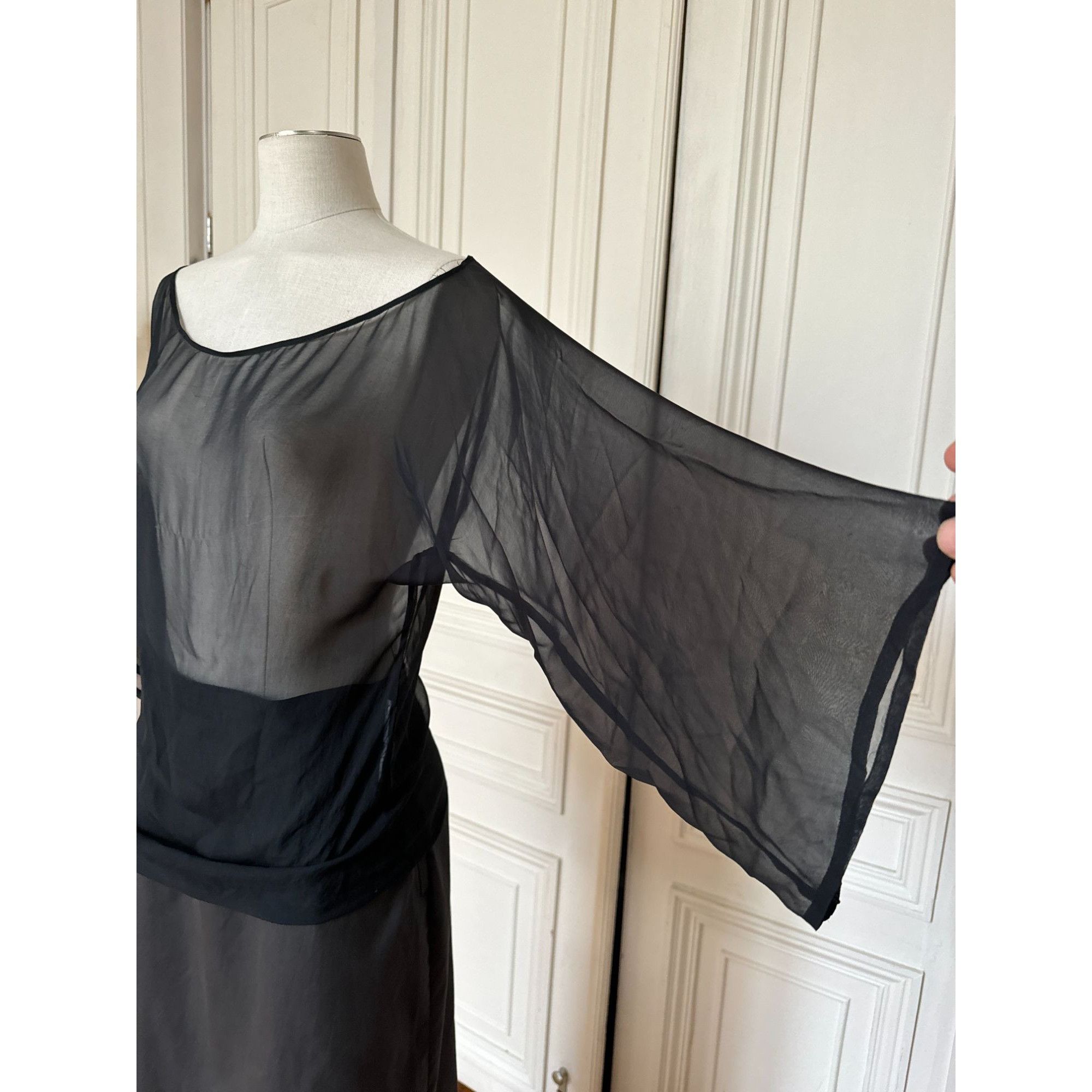 Thierry Mugler Vintage Black Sheer Silk Top Size M / US 6-8 / IT 42-44 - 5 Thumbnail