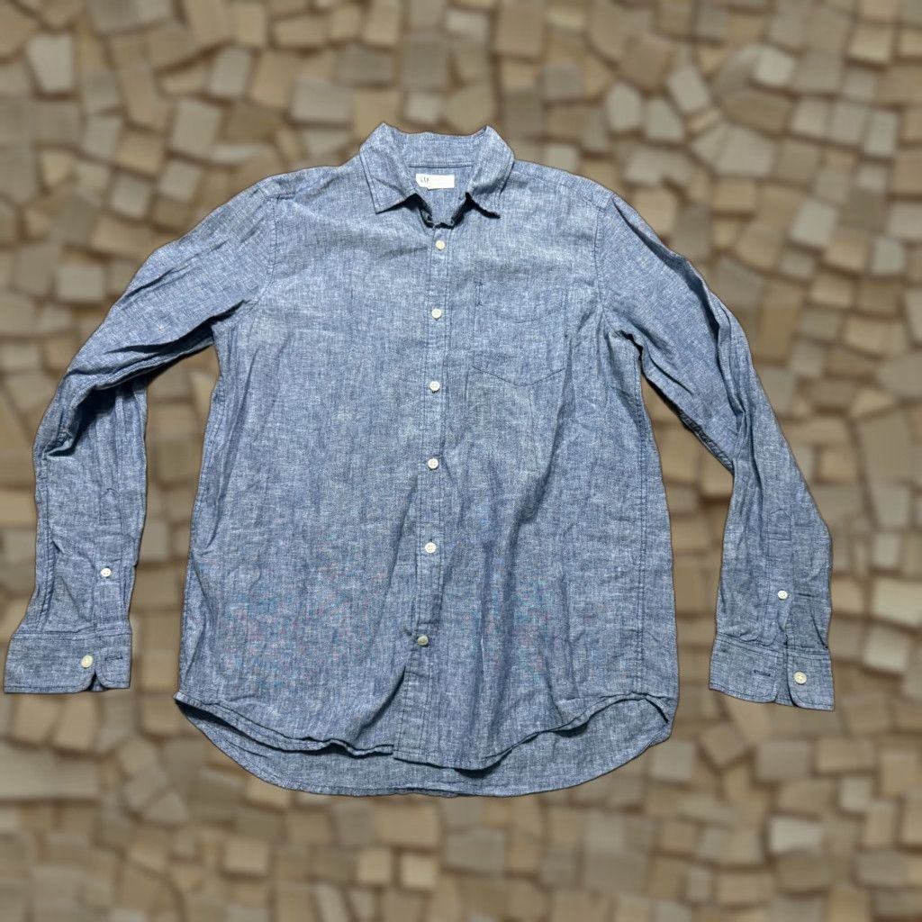 Gap GAP Shirt Men's Medium Blue Long Sleeve Button Up Standard Fit Linen Blend Size US M / EU 48-50 / 2 - 1 Thumbnail