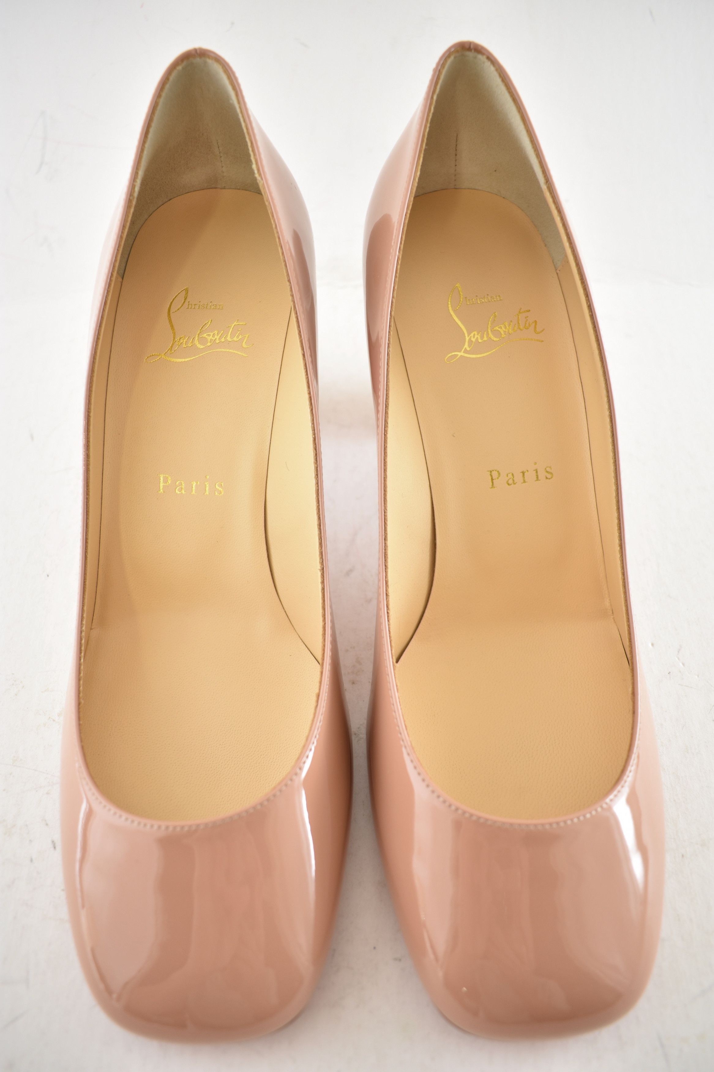 Christian Louboutin Cadrilla 70 Nude Blush Patent Leather Block Heel Pump 40 Size US 10 / IT 40 - 8 Thumbnail