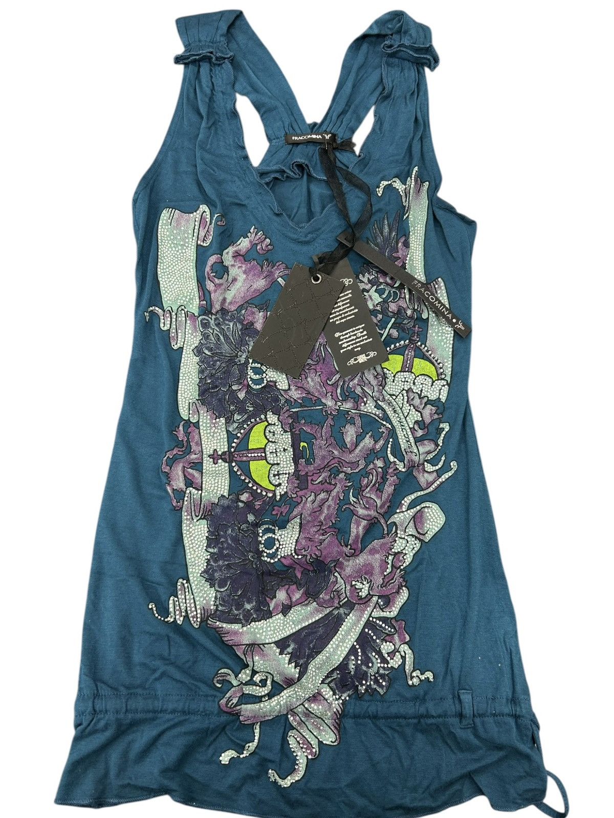 Other Fracomina Embellished Racerback Viscose Top - Petrol Blue Size S / US 4 / IT 40 - 2 Thumbnail