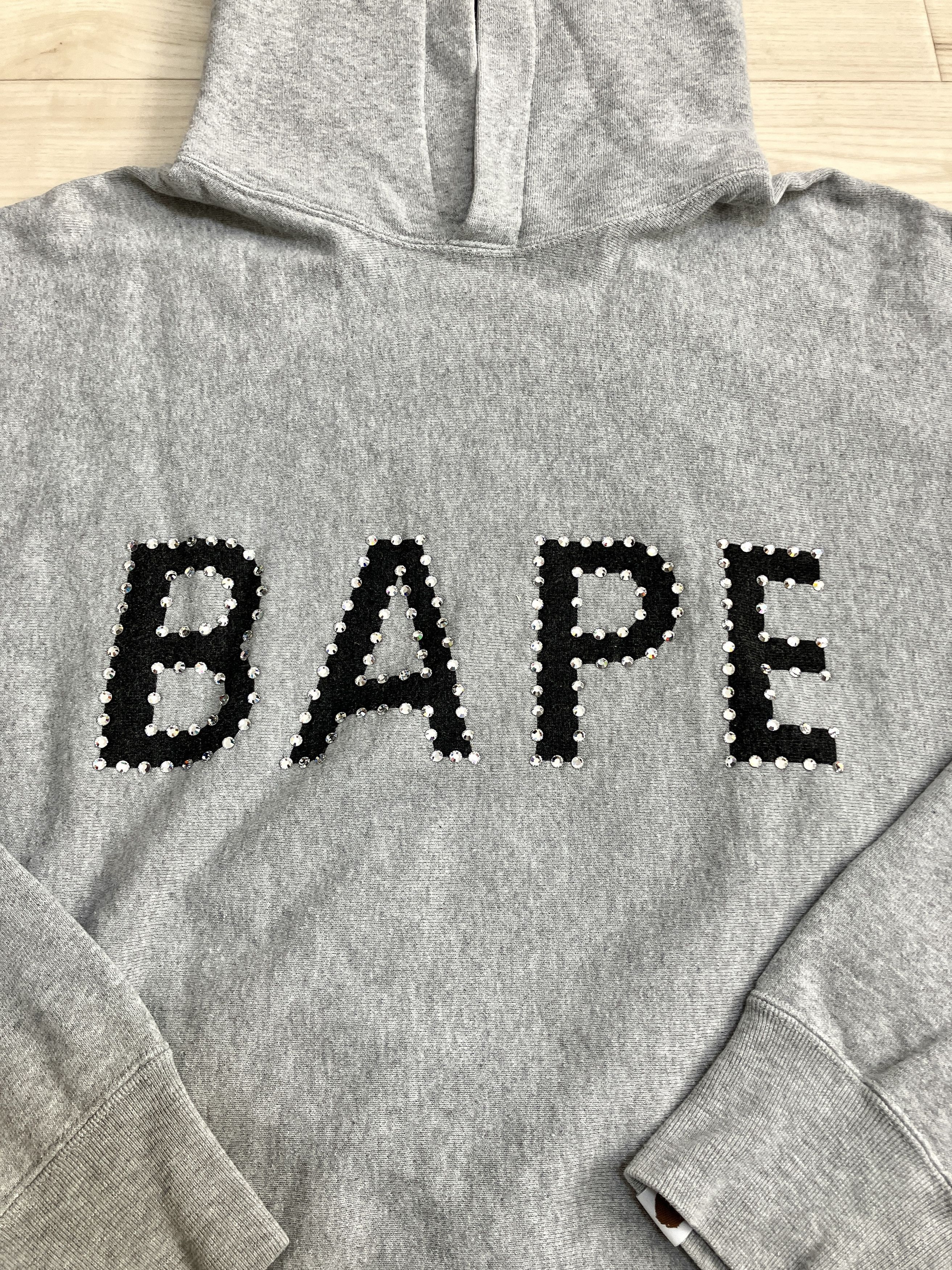 Bape OG Bape Gray Swarovski Spell Out Pullover Hoodie Size US L / EU 52-54 / 3 - 3 Thumbnail