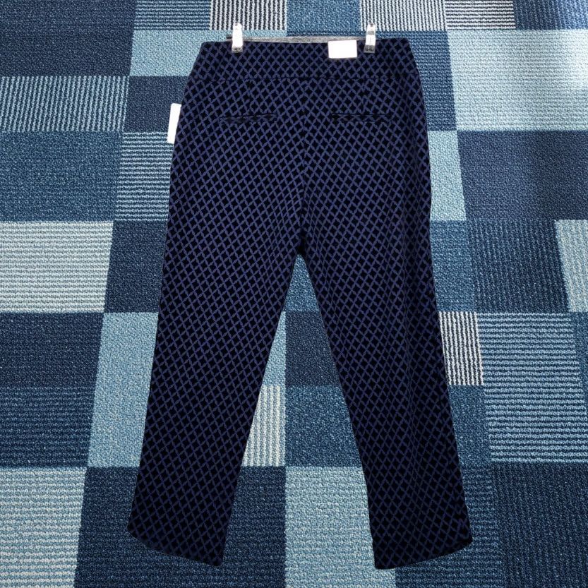 Vintage Crown & Ivy Pants Womens 10 Blue Tech Stretch High Rise Diamond Print Ankle Size 32" / US 10 / IT 46 - 1 Thumbnail