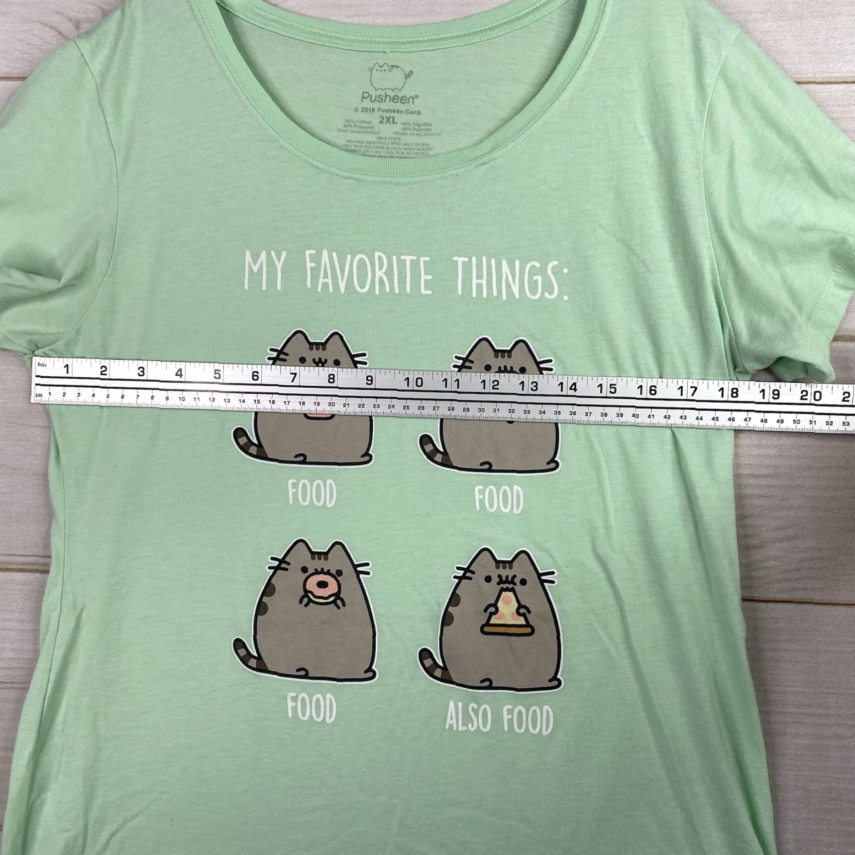 Vintage Pusheen Womens Tee Shirt 2XL Green Graphic Lightweight Short Sleeve Crew Neck T-Shirt Cat Logo Casual Size XXL / US 16-18 / IT 52-54 - 5 Thumbnail