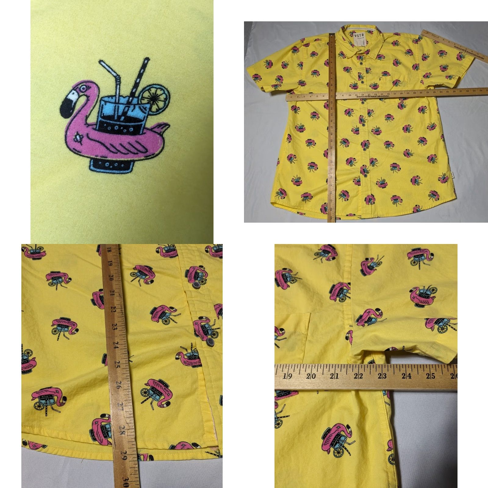 Pinko VSTR PREMIUM Pink Flamingo Drink Holder GEO AOP Men 2XL Cotton Yellow Camp Shirt Size US XXL / EU 58 / 5 - 8 Thumbnail