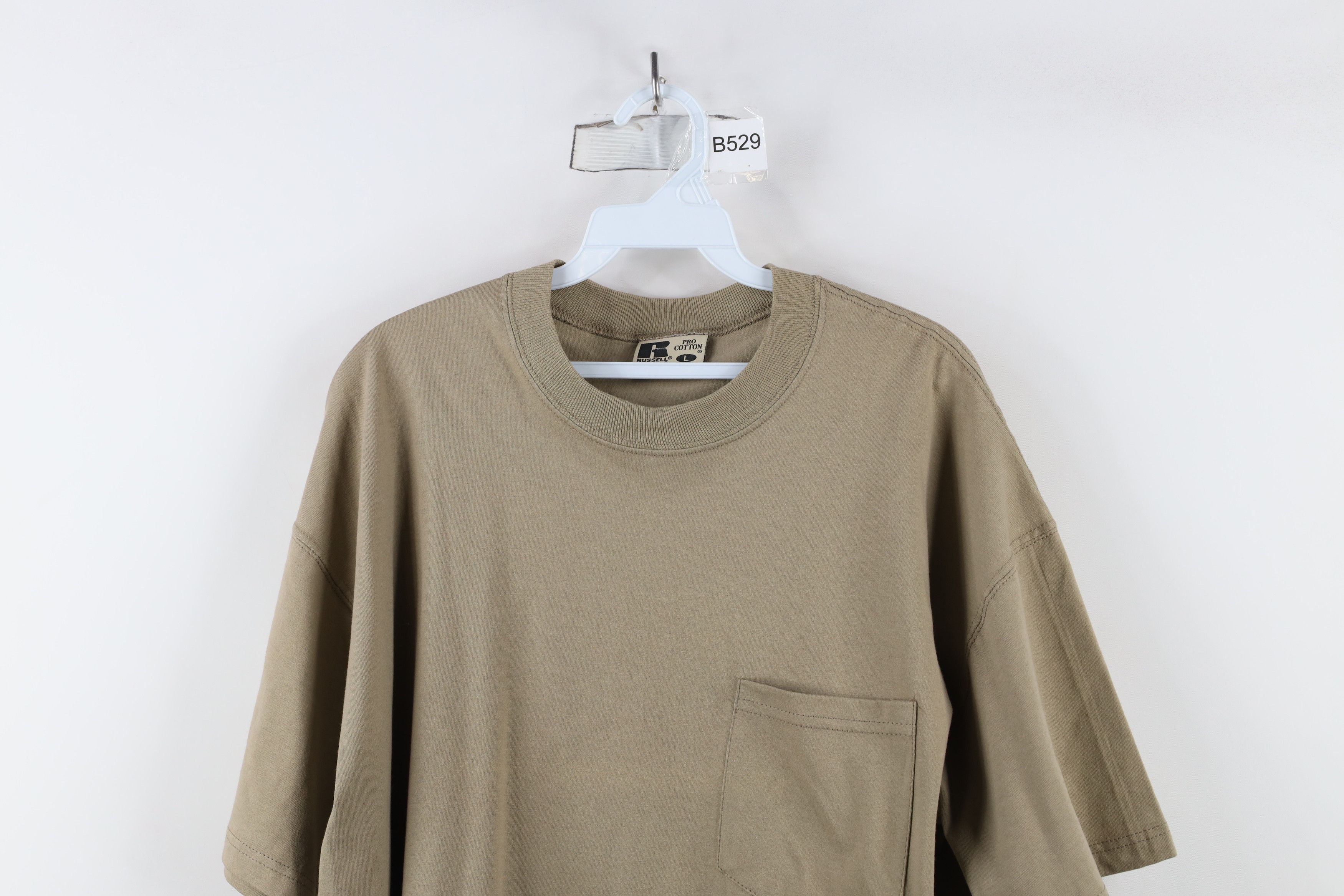 Russell Athletic × Vintage Vintage 90s Y2K Russell Athletic Blank Cotton T-Shirt Beige Size US L / EU 52-54 / 3 - 2 Thumbnail
