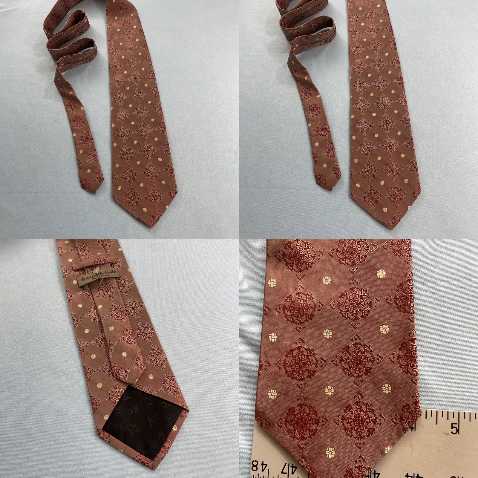 Kenneth Cole VINTAGE Kenneth Cole NY Silk Tie Geometric Deco Dot Rose Red Pink 4x56 Capsule Wide Necktie Men Size ONE SIZE - 10 Thumbnail