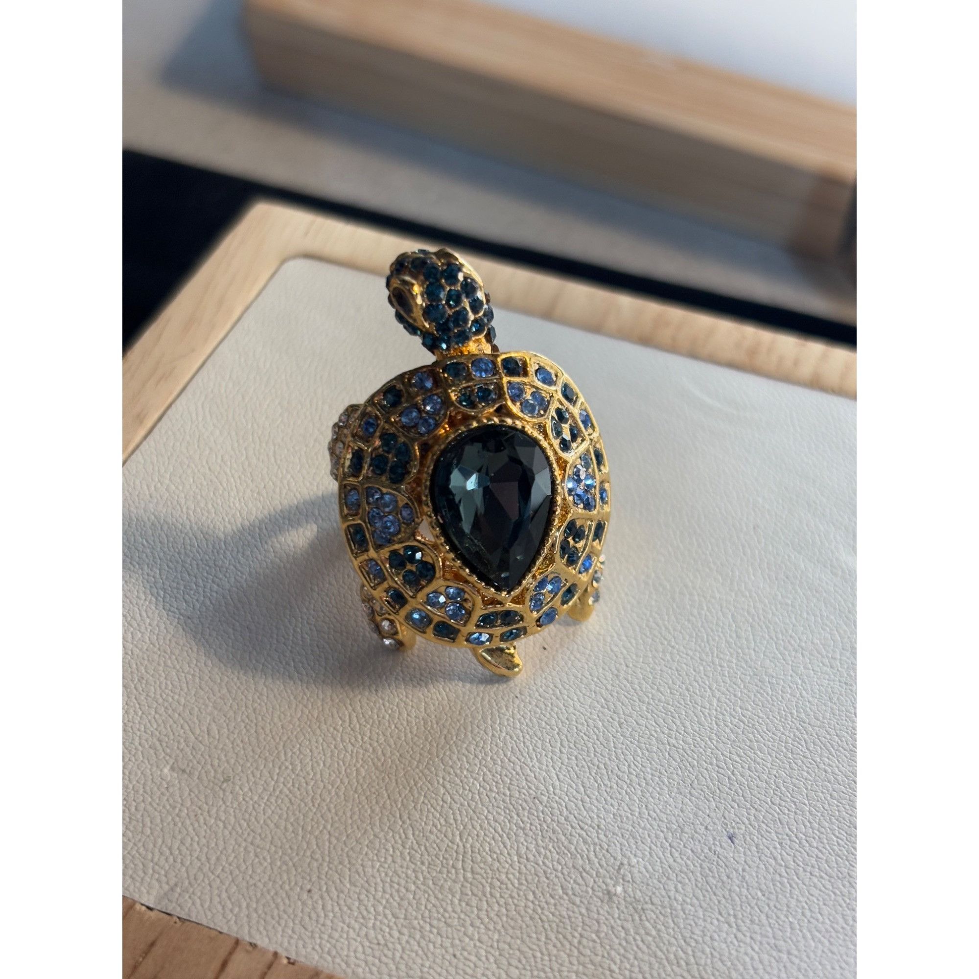 Other Gold Turtle Ring With Blue & Clear Crystals Adjustable Size Size ONE SIZE - 16 Thumbnail