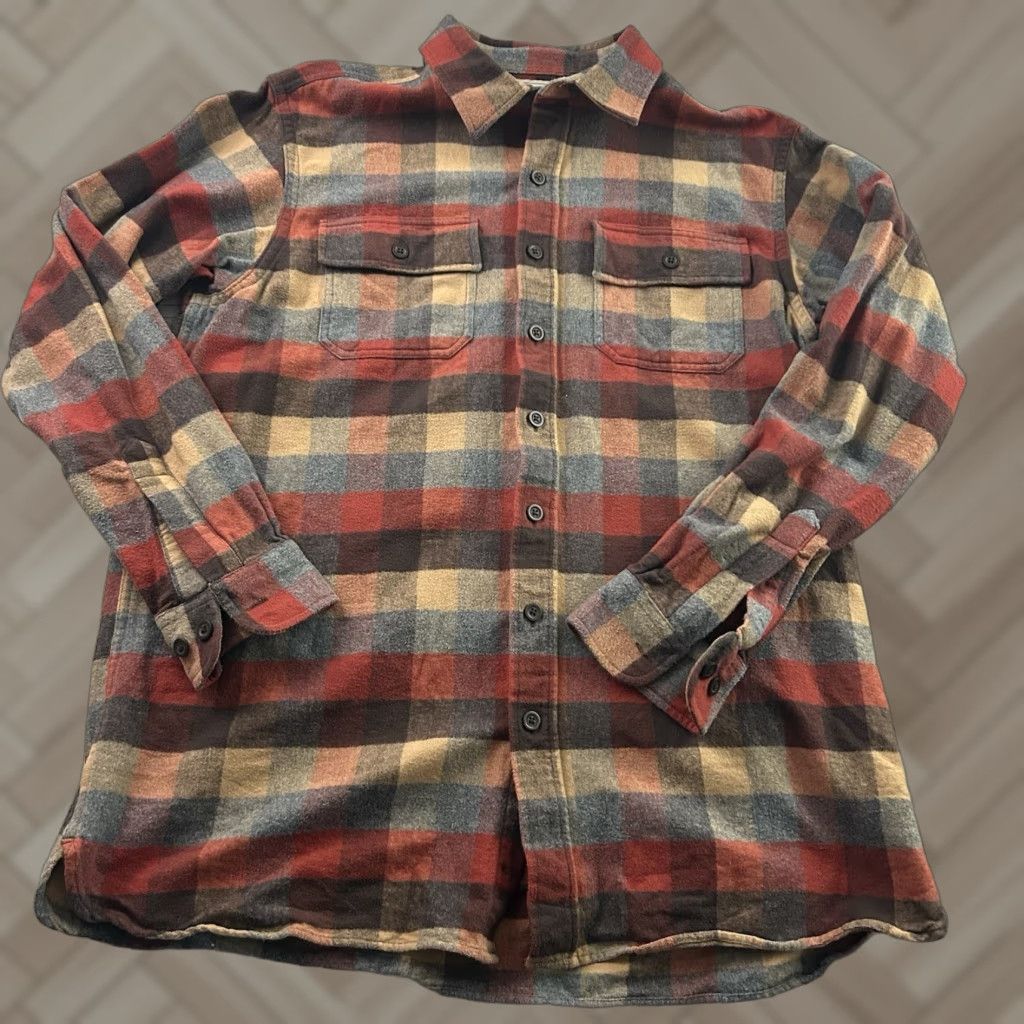Vintage L.L. Bean Chamois Plaid Heavy Flannel Button Shirt Men's LT Tall Regular Long Sleeve Button-Up Collar-Down Pockets Size US L / EU 52-54 / 3 - 1 Thumbnail