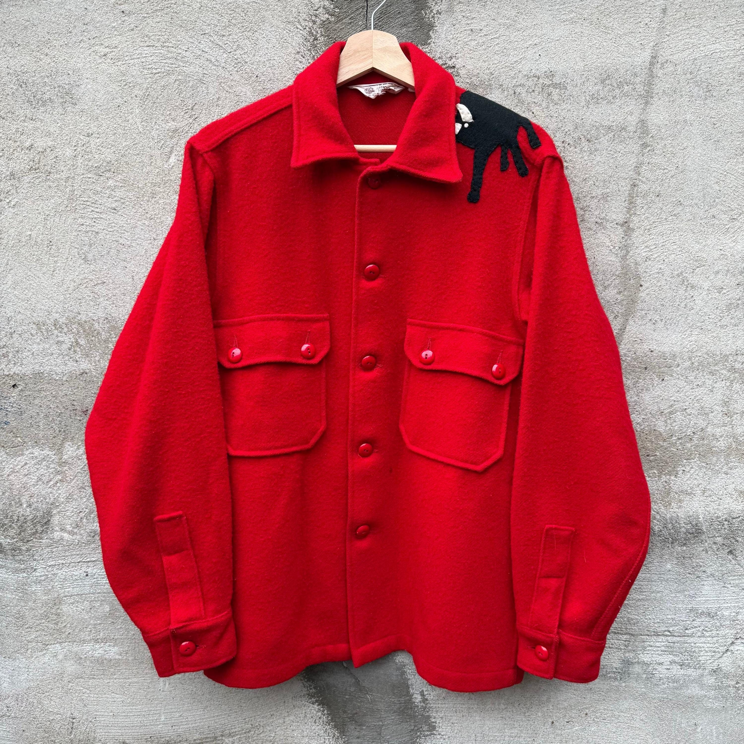 Vintage 50's Boy Scout Ranch Bull Red Wool Button Down Size US L / EU 52-54 / 3 - 1 Thumbnail