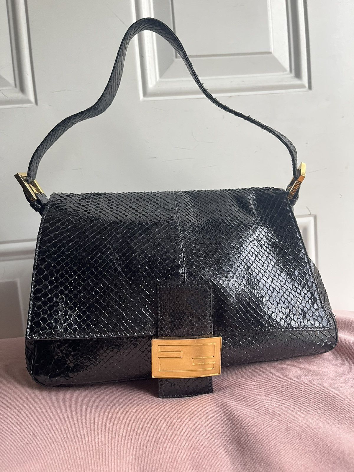image of Fendi Black Mama Baguette Gold Hardware, Women's