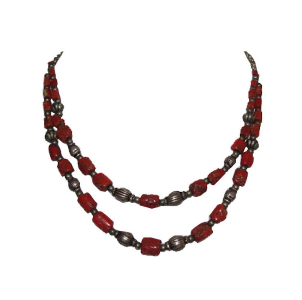 Designer Double Strand Sterling Mediterranean Red Coral Bead Necklace Size ONE SIZE - 1 Thumbnail