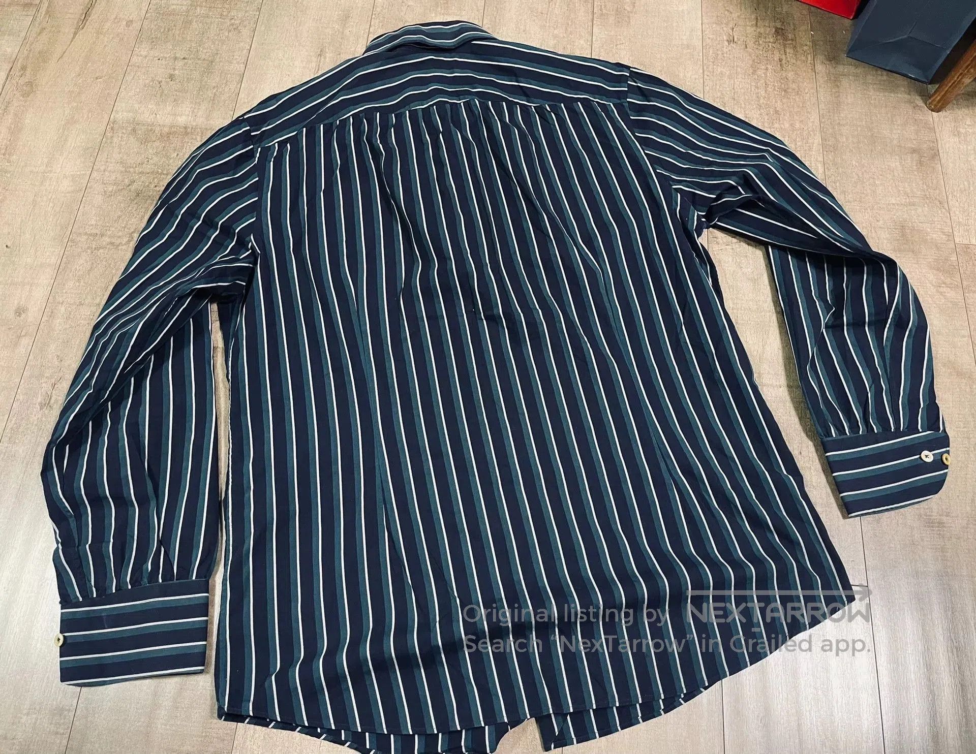 Vintage Navy Green Stripe Shirt The Refinery TR. Size US M / EU 48-50 / 2 - 8 Thumbnail