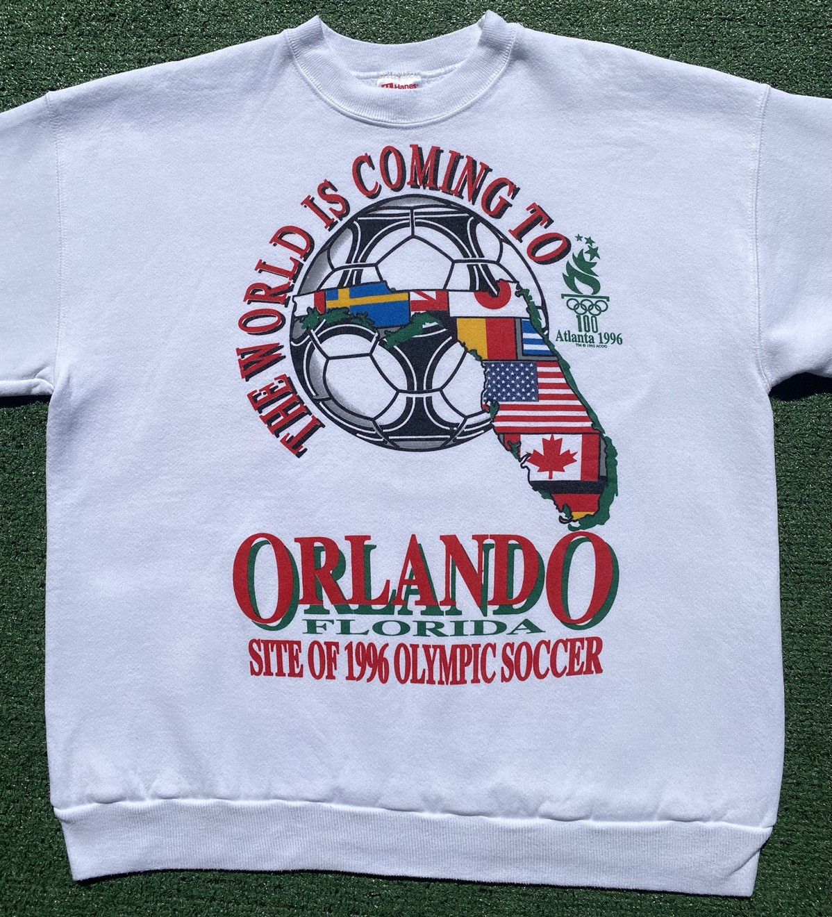 Hanes VTG Atlanta Olympics Soccer Double Sided Sweatshirt Large Size US L / EU 52-54 / 3 - 3 Thumbnail