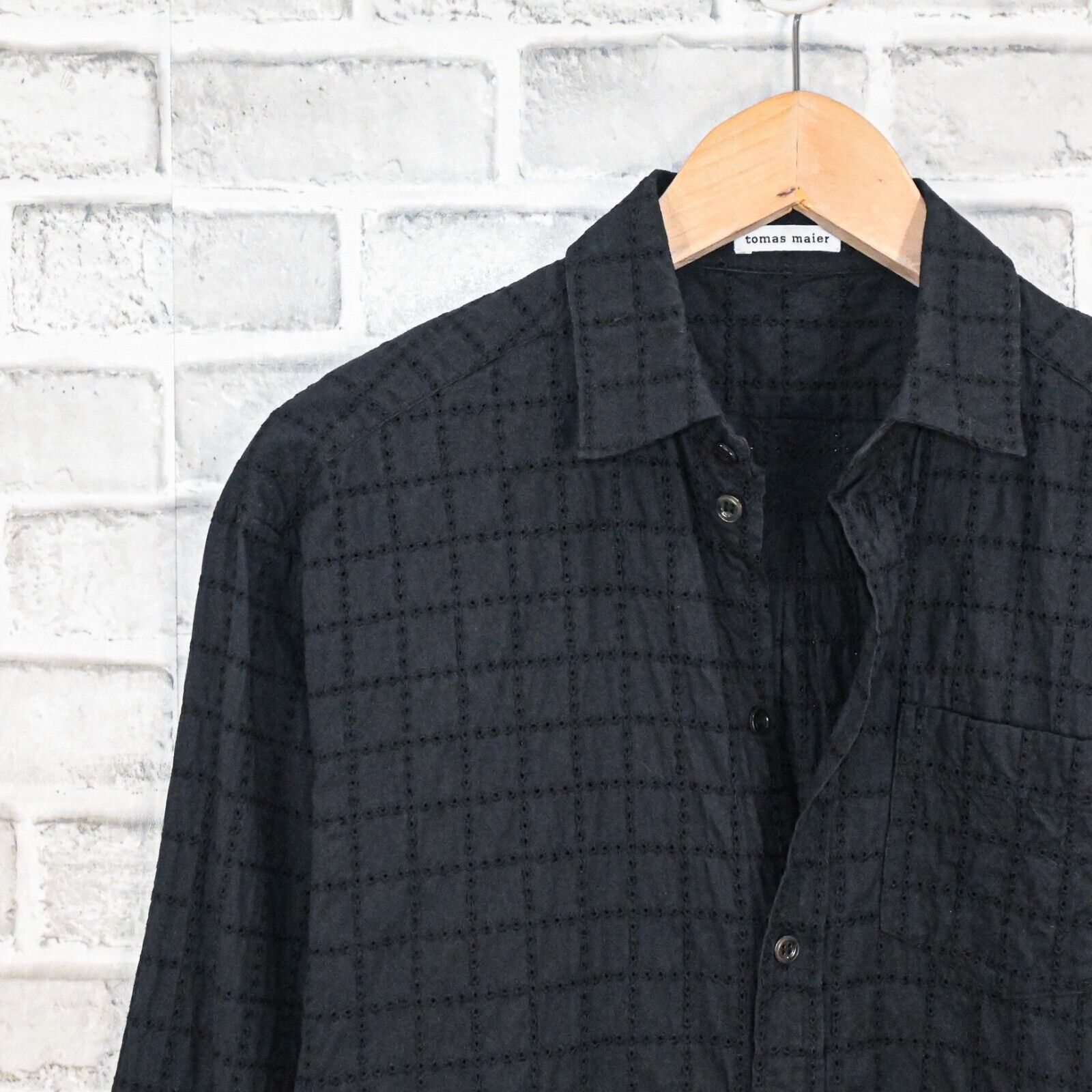 Tomas Maier Tomas Maier Eyelet Grid Check Button up Shirt in Black Size XS / US 0-2 / IT 36-38 - 7 Thumbnail
