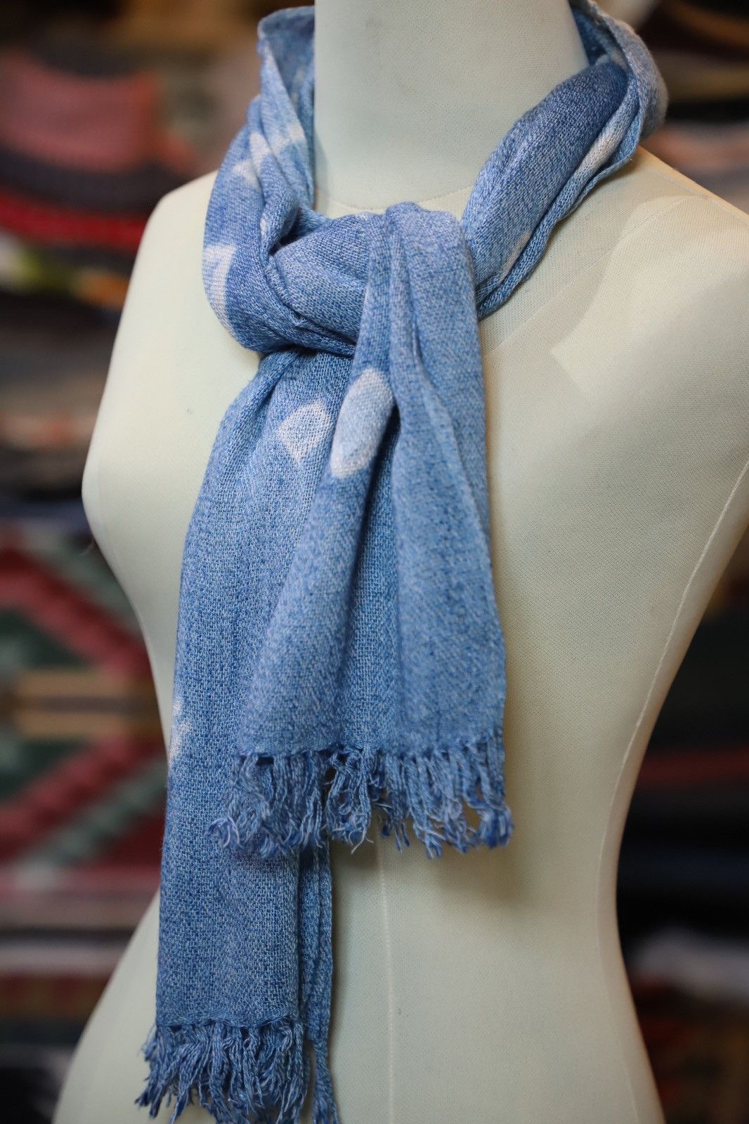 Japanese Brand Scarf Indigo dyeing, hand weaving natural cotton, long stole Size ONE SIZE - 8 Thumbnail