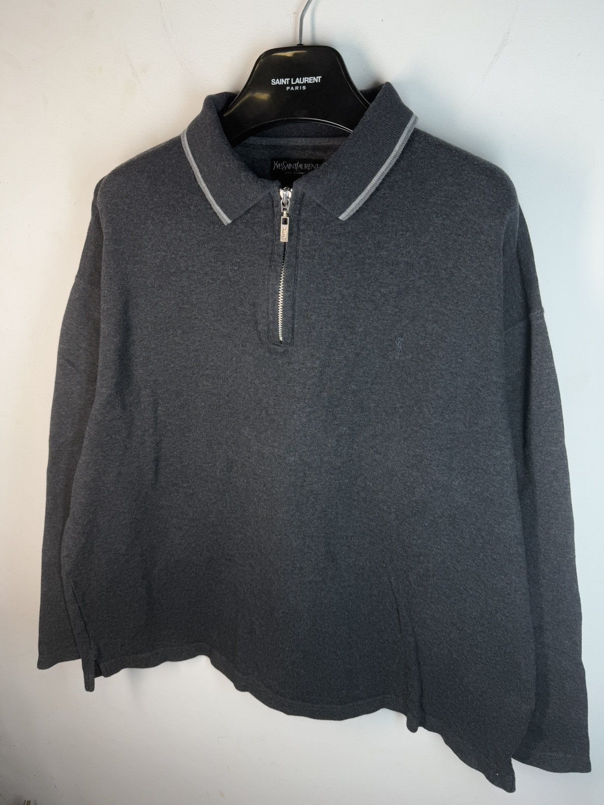Yves Saint Laurent 90s YSL Sweatshirt 1/4 Quarter Zip Grey Vintage Sweater Size US L / EU 52-54 / 3 - 12 Thumbnail