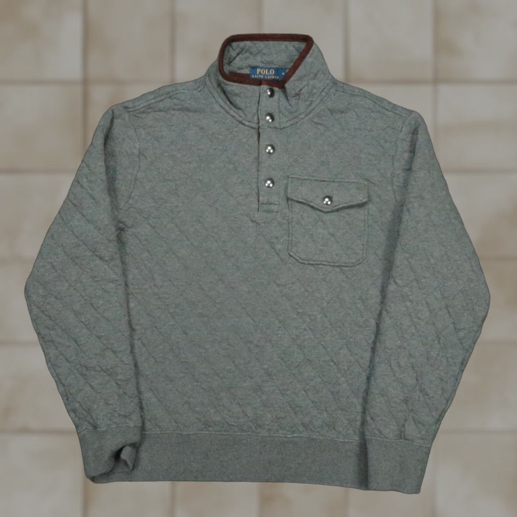 Polo Ralph Lauren Polo Ralph Lauren Pullover Shirt Mens Medium Gray Quilted Fleece Mock Neck Long Sleeve Sweater All Seasons Winter, Fall, Spring Mens Size US M / EU 48-50 / 2 - 1 Thumbnail