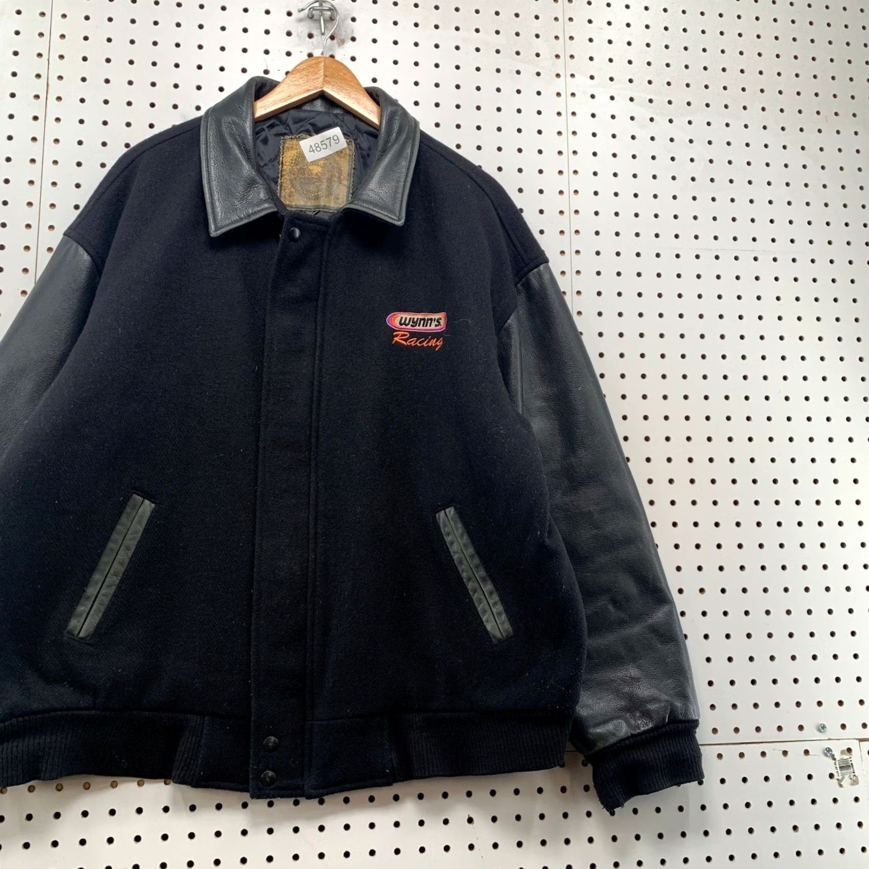 Vintage VINTAGE Saxon Leather Wynns Racing Jacket Mens L Black 90s Wool Varsity Jacket Size US L / EU 52-54 / 3 - 5 Thumbnail