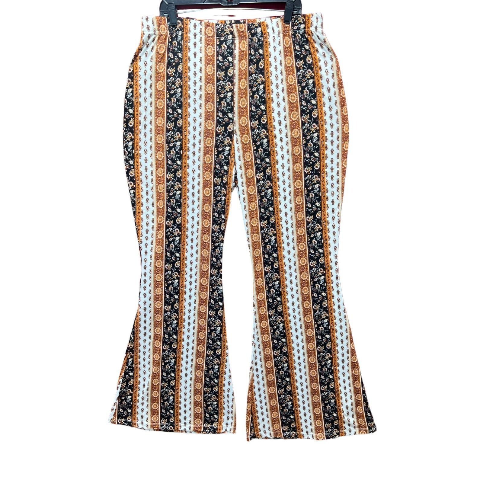 Other Rue + - Women's Flared Stretch Pants - With/Brown - 2X Size 36" / US 14 / IT 50 - 3 Thumbnail