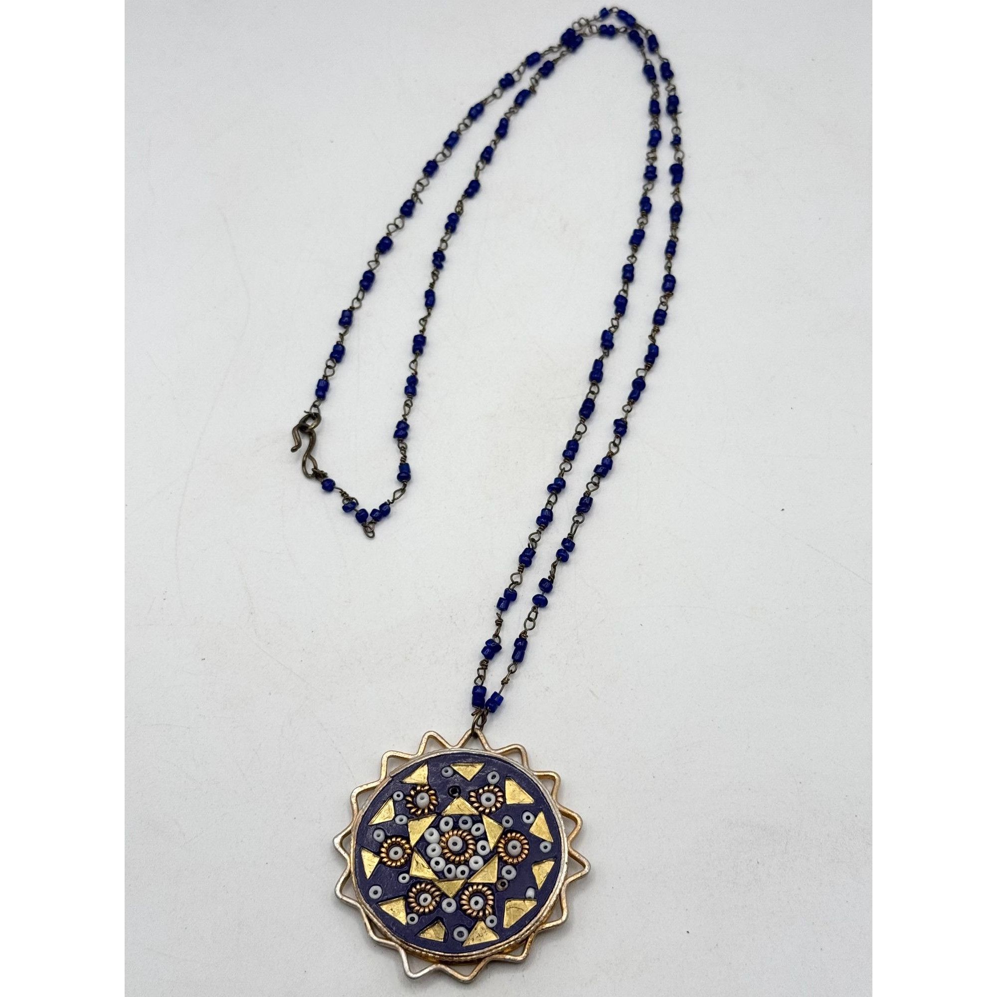 Vintage Blue beaded mosaic pendant necklace Size ONE SIZE - 4 Thumbnail