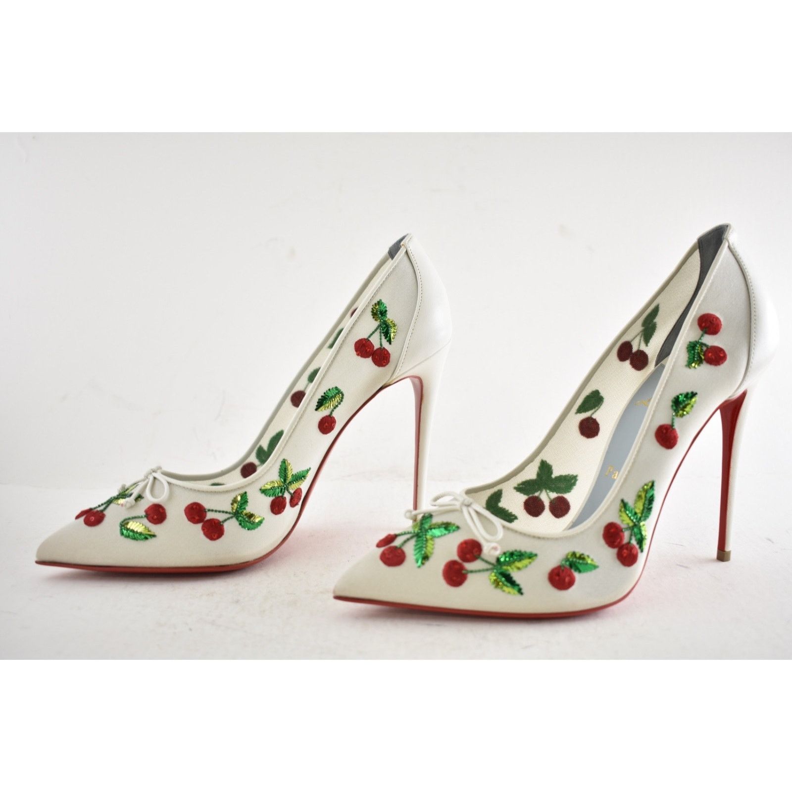Christian Louboutin Christian Louboutin Cherrypump Latte White Organza Red 39.5 Size US 9.5 / IT 39.5 - 19 Thumbnail