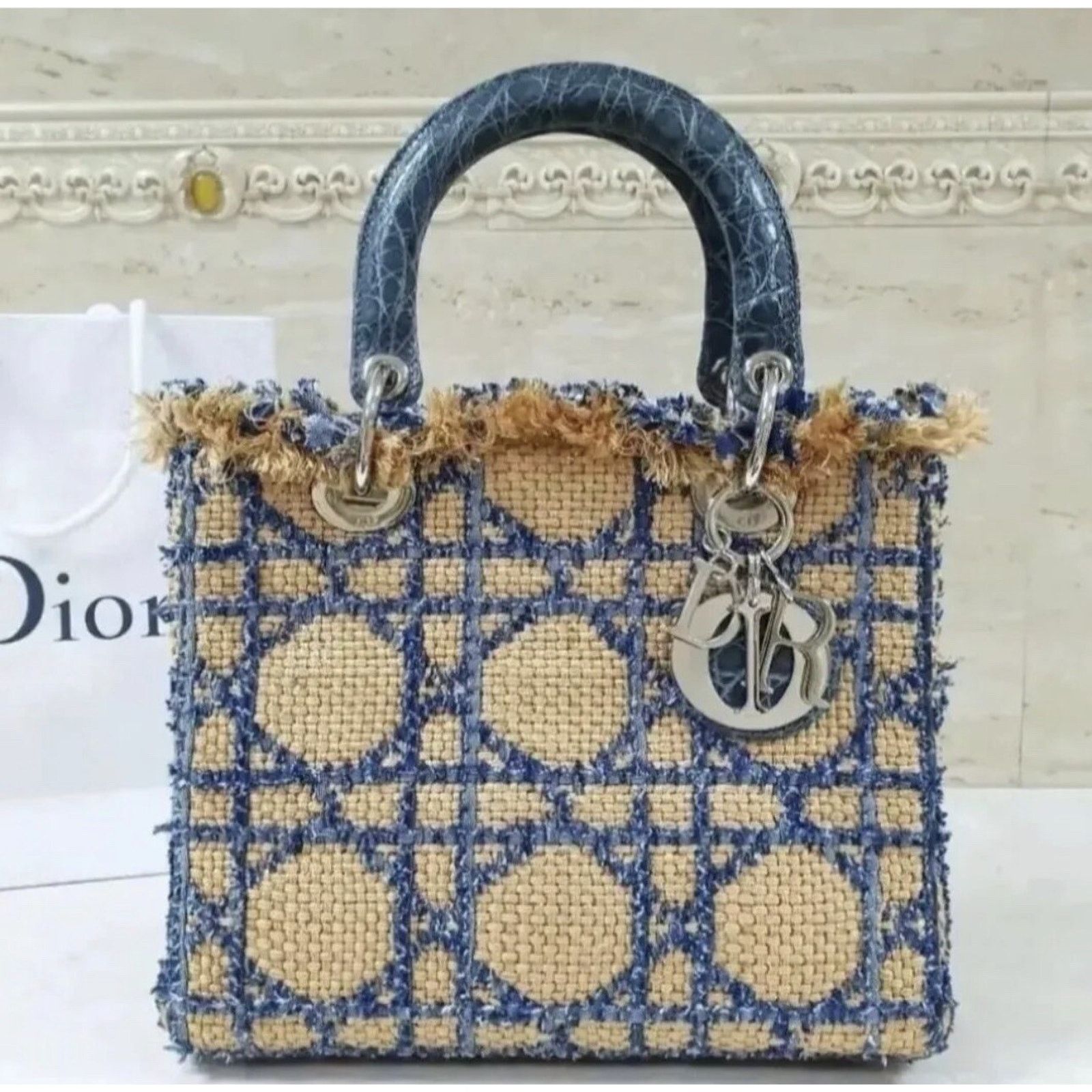 Dior Dior Lady Dior Medium Tweed Crocodile Handle Bag Size ONE SIZE - 1 Thumbnail