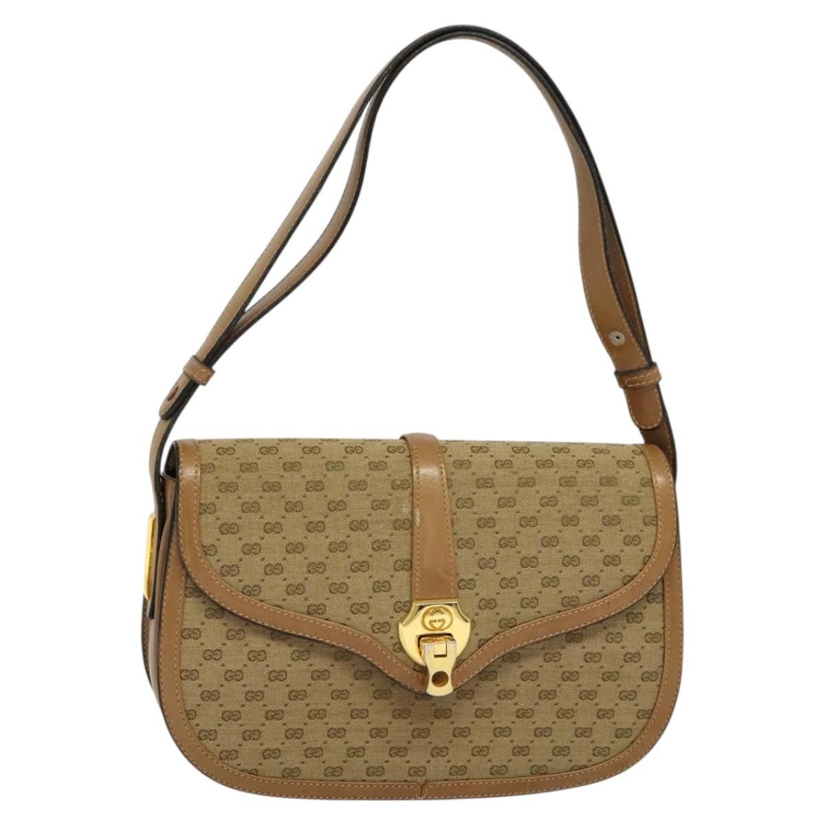Gucci Micro GG Canvas Shoulder Bag Beige Gold, Women's