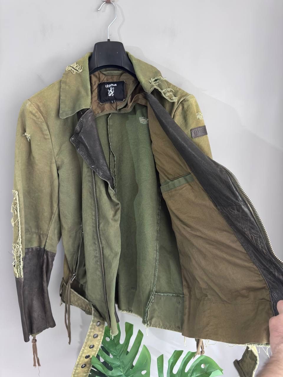 tigha Tigha Men's Canvas Cotton/Leather Distressed Biker Jacket, L Size US L / EU 52-54 / 3 - 13 Thumbnail