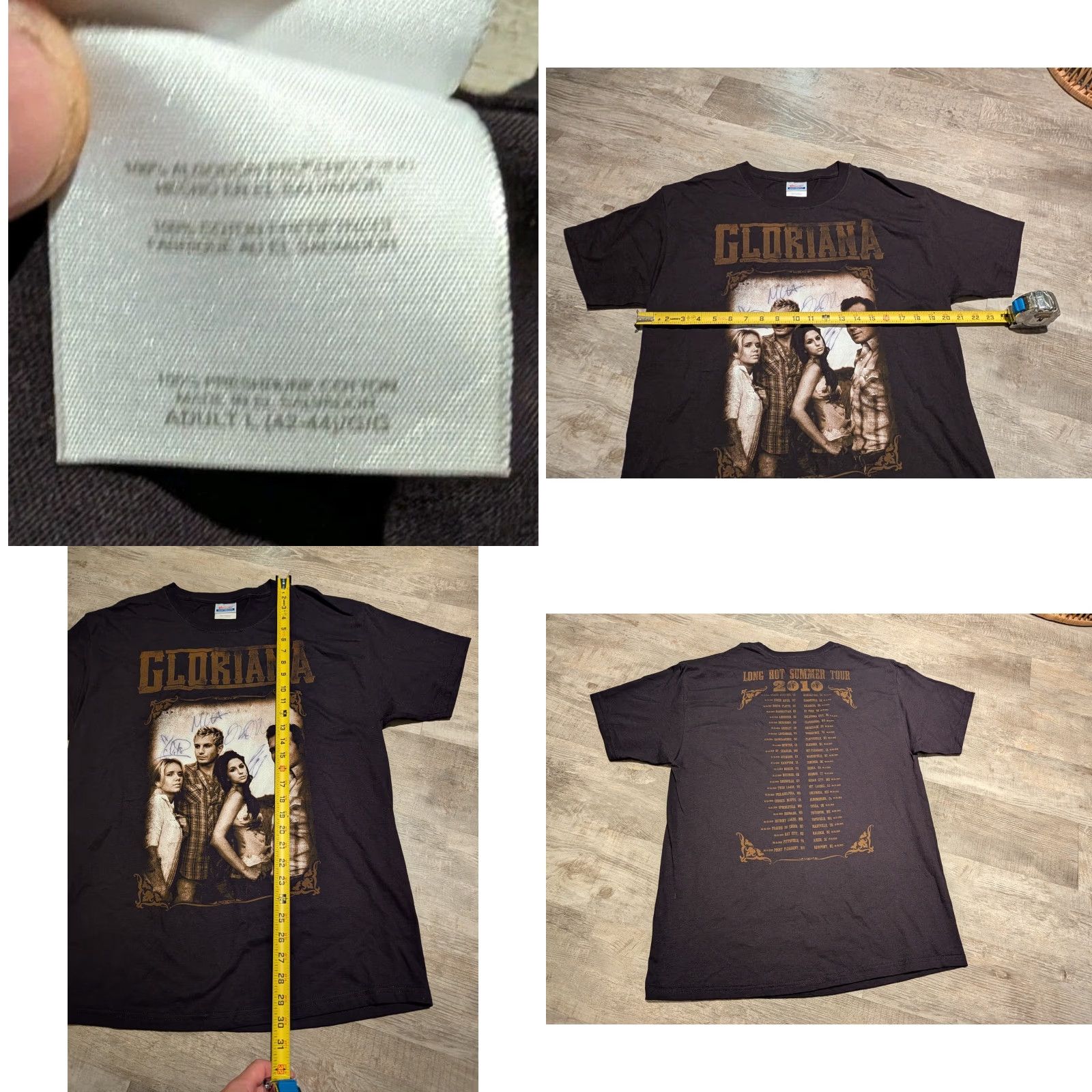 Hanes VINTAGE Gloriana Concert Tour T-Shirt Men's L Autographed Hanes Black Short Sleeve 2010 Band Signatures (Very Good) Size US L / EU 52-54 / 3 - 8 Thumbnail