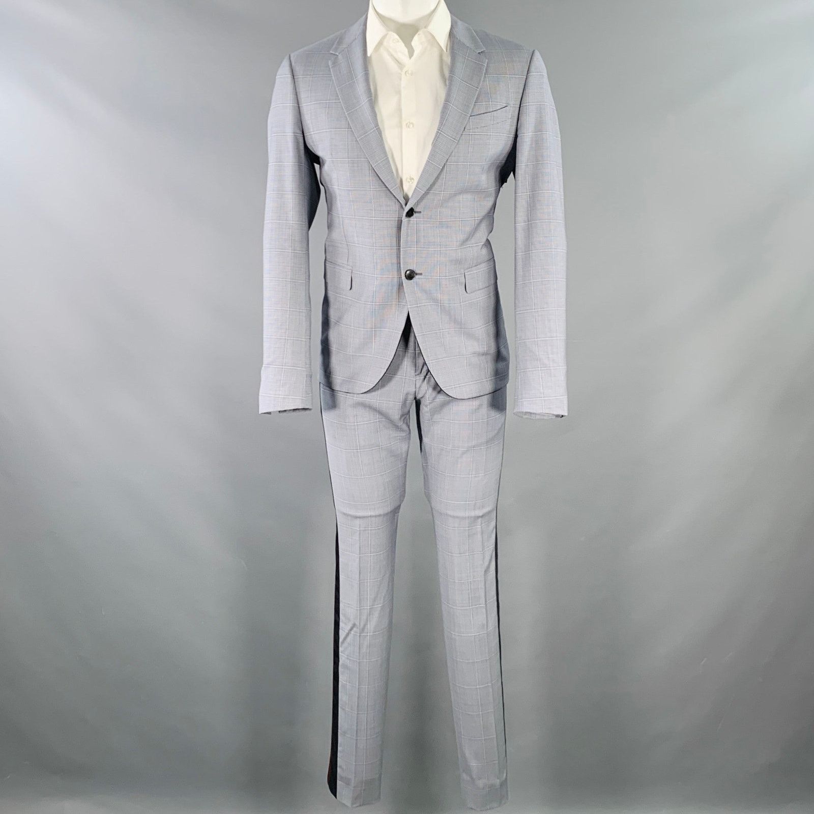 Valentino VALENTINO Size 38 Blue Grey Plaid Wool Notch Lapel Suit Size 38R - 2 Thumbnail