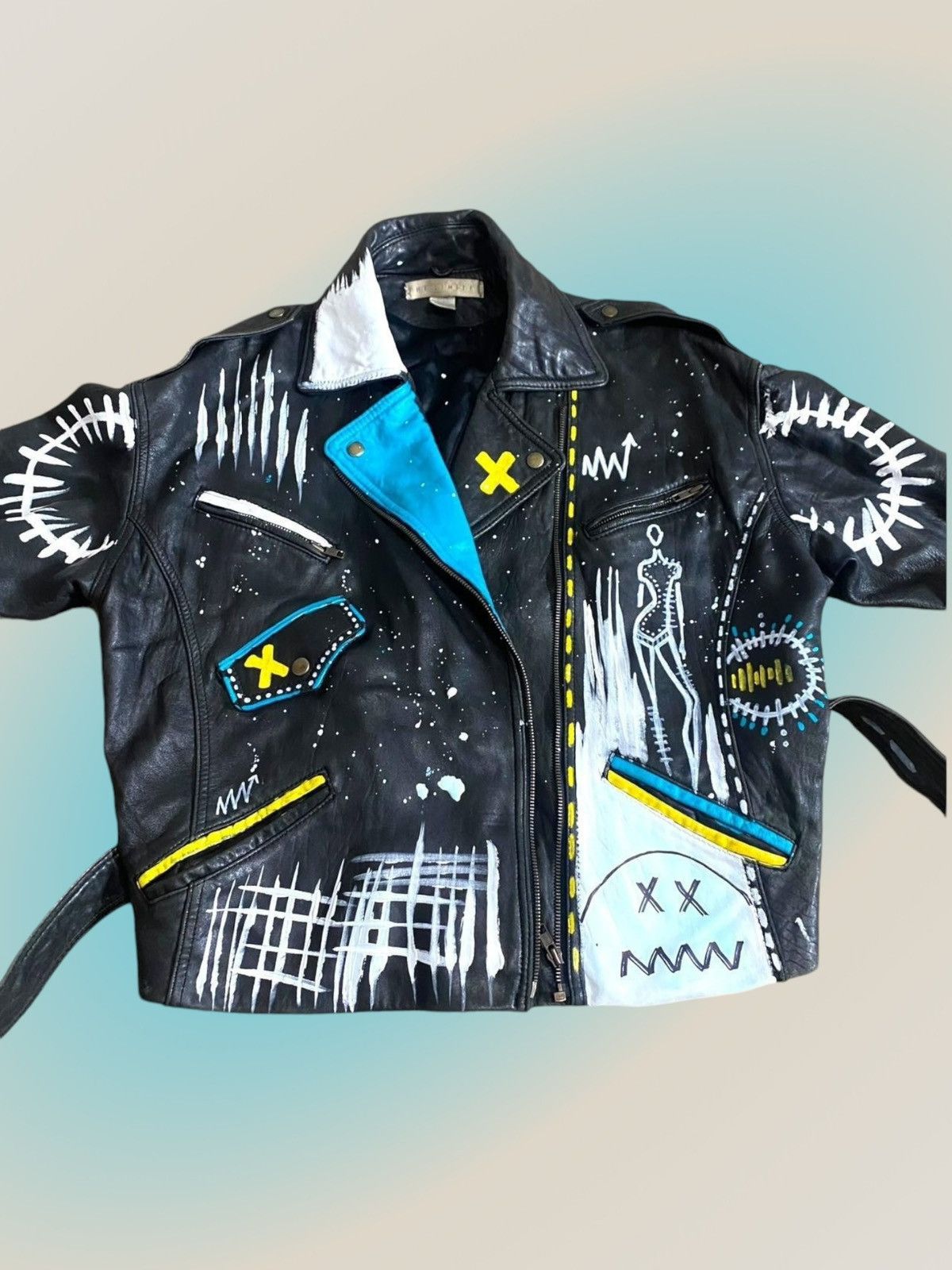 Other unisex customize hand painted size medium leather jacket. Size M / US 6-8 / IT 42-44 - 7 Thumbnail