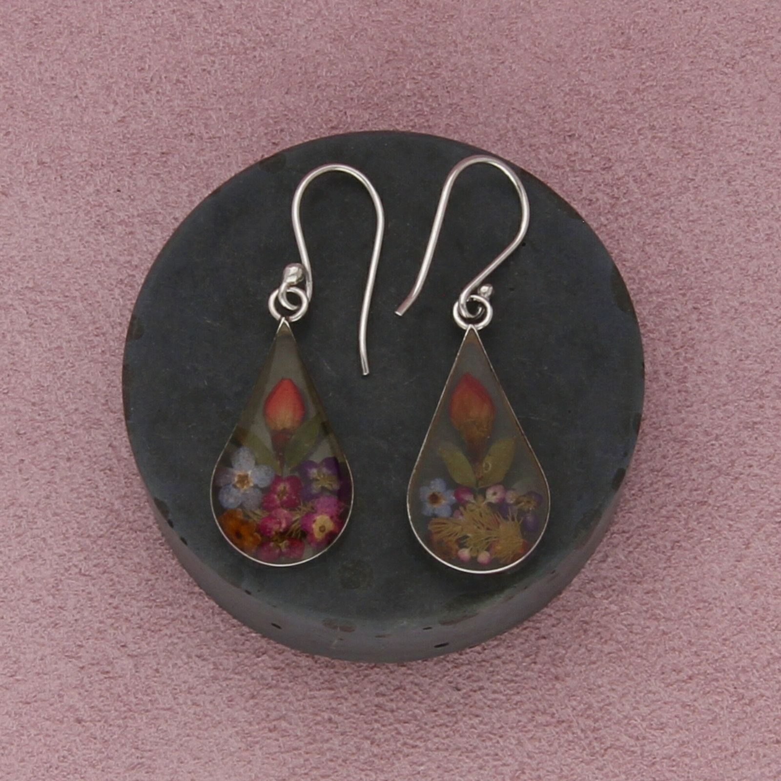 Sterling Silver sterling silver pressed flowers tear drop dangle earrings Size ONE SIZE - 2 Thumbnail