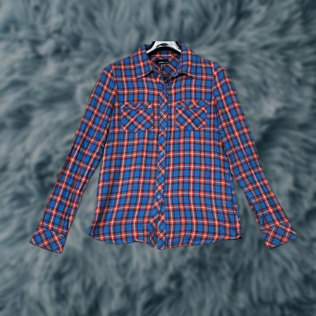 O'Neill O'Neill Flannel Shirt Womens M Blue Plaid Long Sleeve Button-Up 100% Cotton Size M / US 6-8 / IT 42-44 - 1 Thumbnail