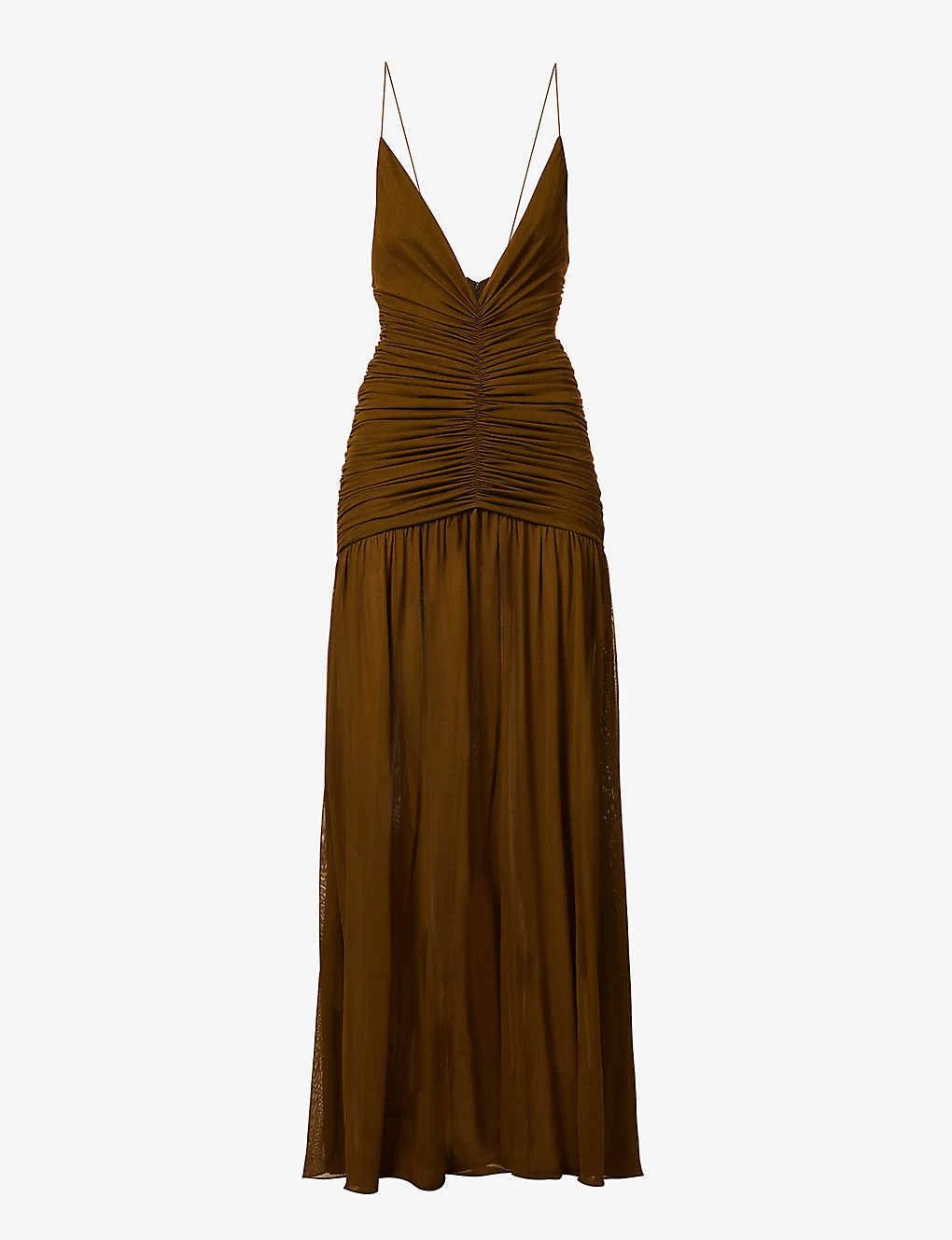 Saint Laurent Paris o1bcso1str1124 Gown in Kaki Size M / US 6-8 / IT 42-44 - 1 Thumbnail