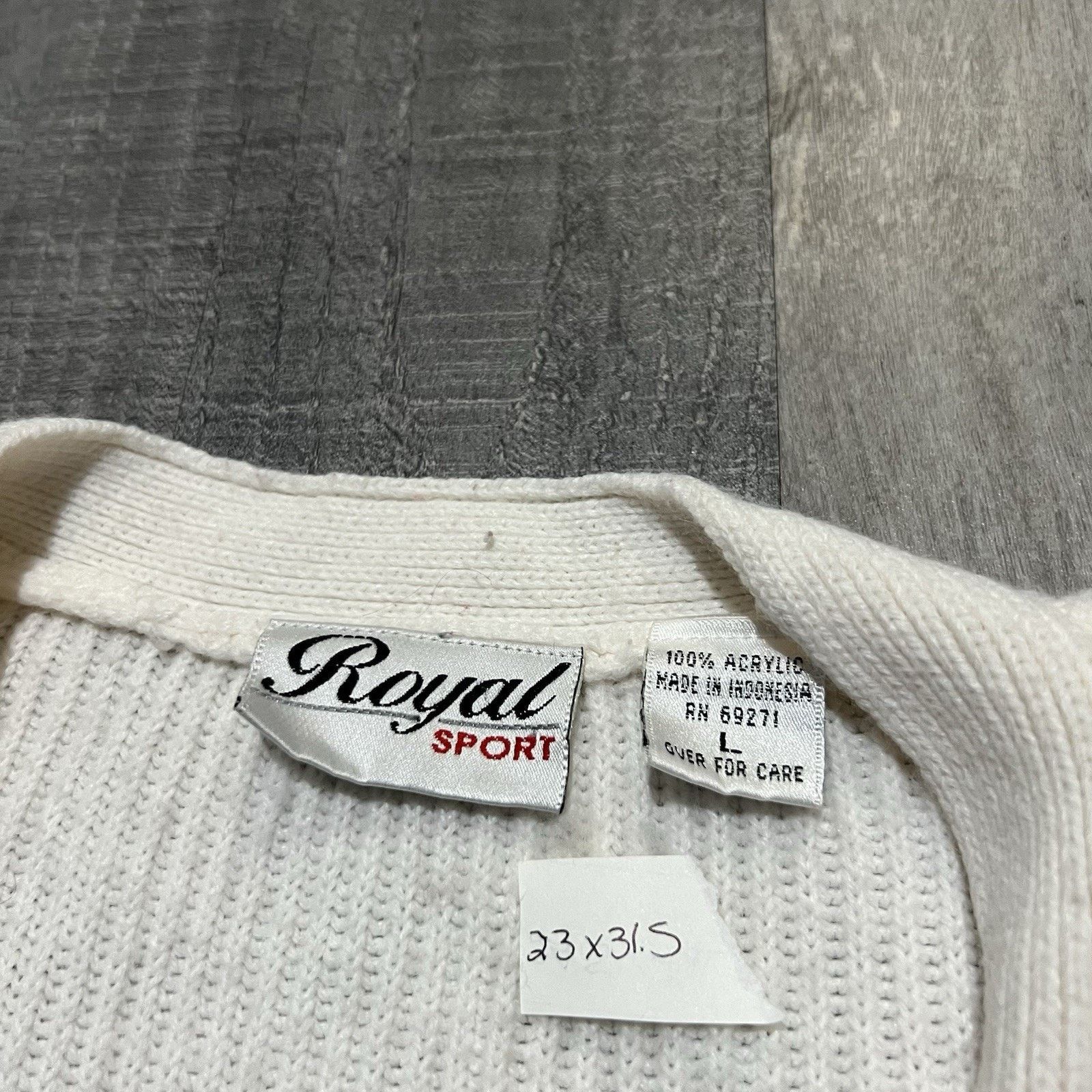 Vintage VTG Royal Sport White Ribbed Knit 5 Button Cardigan Sweater Size L / US 10 / IT 46 - 5 Thumbnail