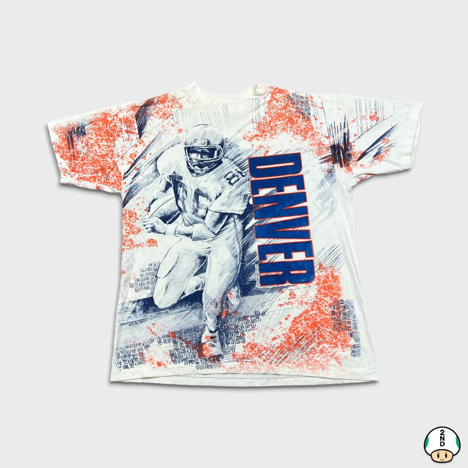 NFL × Vintage VTG 90s Denver Broncos T Shirt AOP USA Single Stitch NFL Tee Size US XL / EU 56 / 4 - 1 Thumbnail