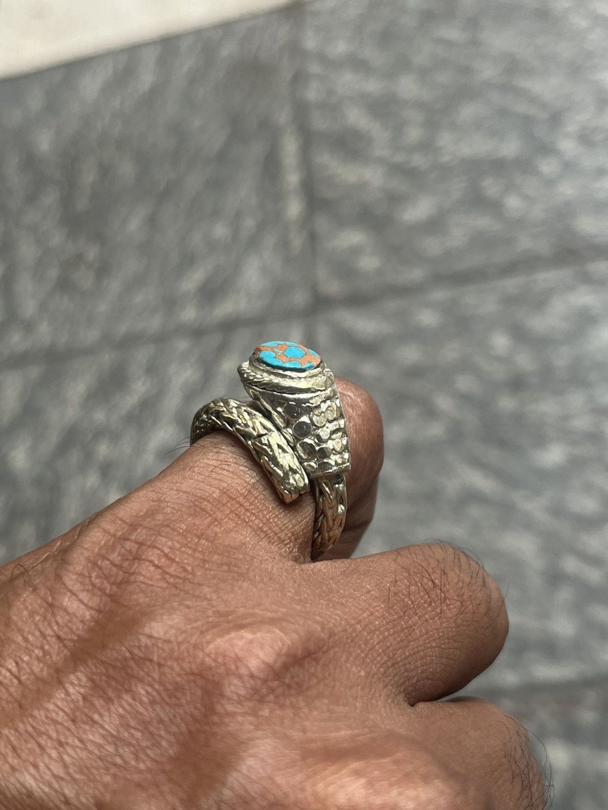 John Hardy Braided Silver Serpent Ring with Inlay Turquoise Stone Size ONE SIZE - 13 Thumbnail