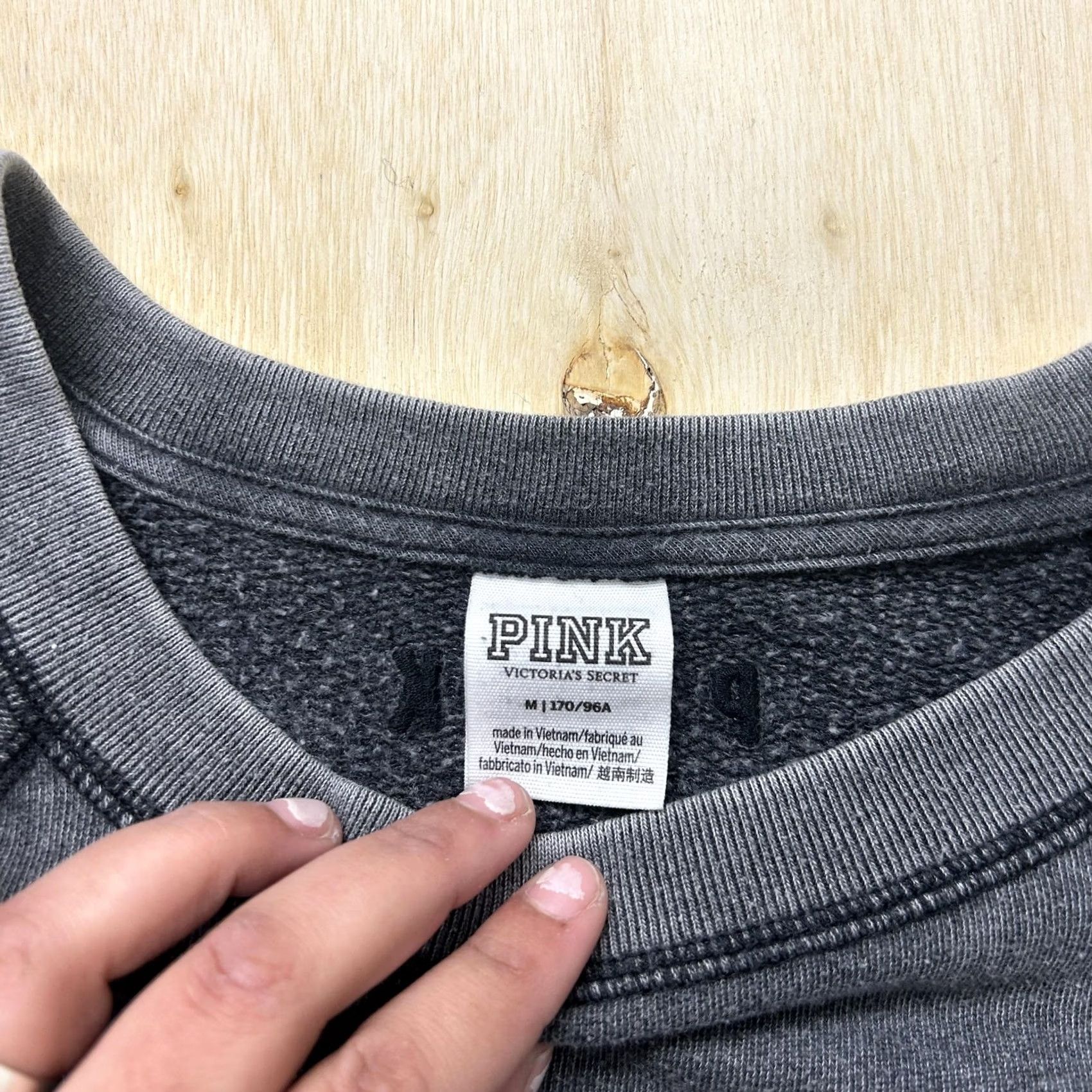 Pinko PINK Victoria's Secret Sweatshirt Womens M Gray Stone Wash Crewneck Fleece Pullover Raglan Logo Embroidered Size M / US 6-8 / IT 42-44 - 3 Thumbnail