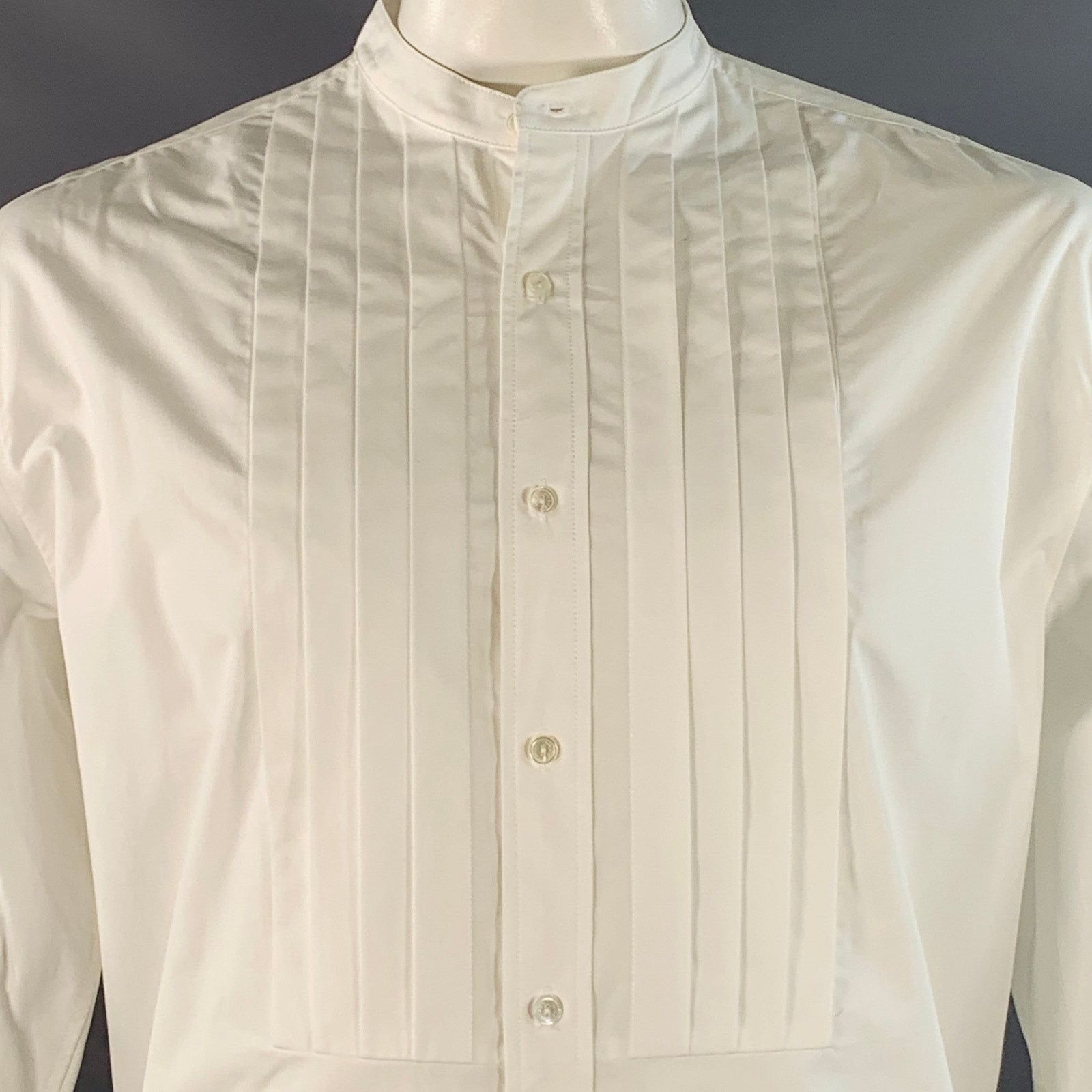 Nili Lotan NILI LOTAN White Pleated Collarless Tuxedo Long Sleeve Shirt Size 48R - 2 Thumbnail