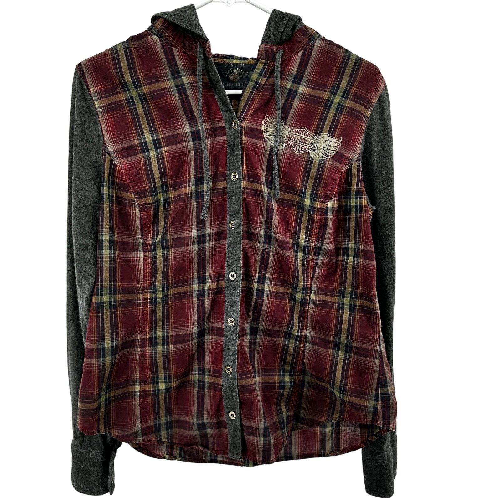Harley Davidson Harley Davidson Hooded Shirt Plaid Button Mix Up Moto Biker Size L / US 10 / IT 46 - 2 Thumbnail