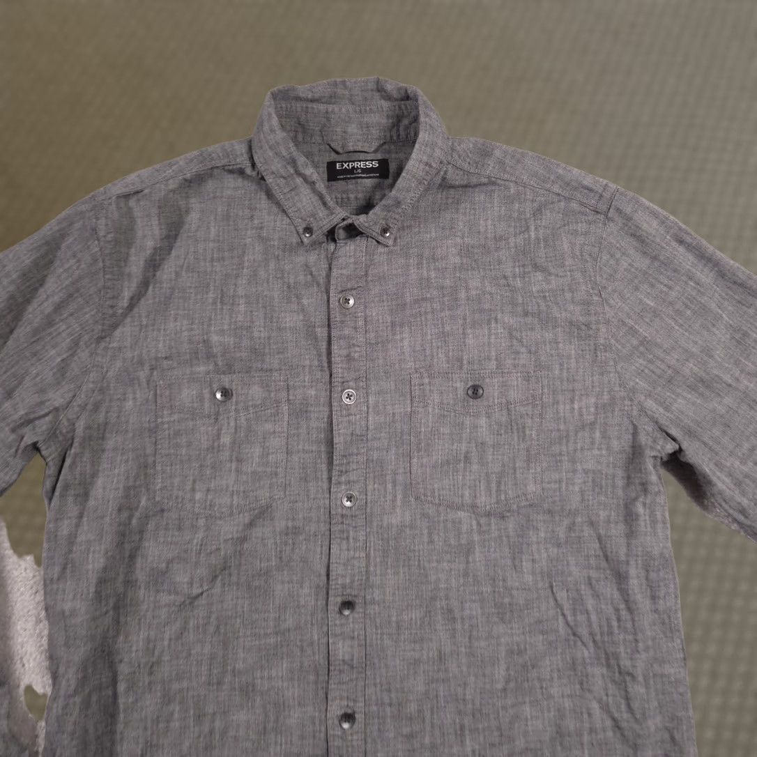 Express Express Shirt Mens L Gray Chambray Button Front Long Sleeve Casual Workwear Size US L / EU 52-54 / 3 - 1 Thumbnail