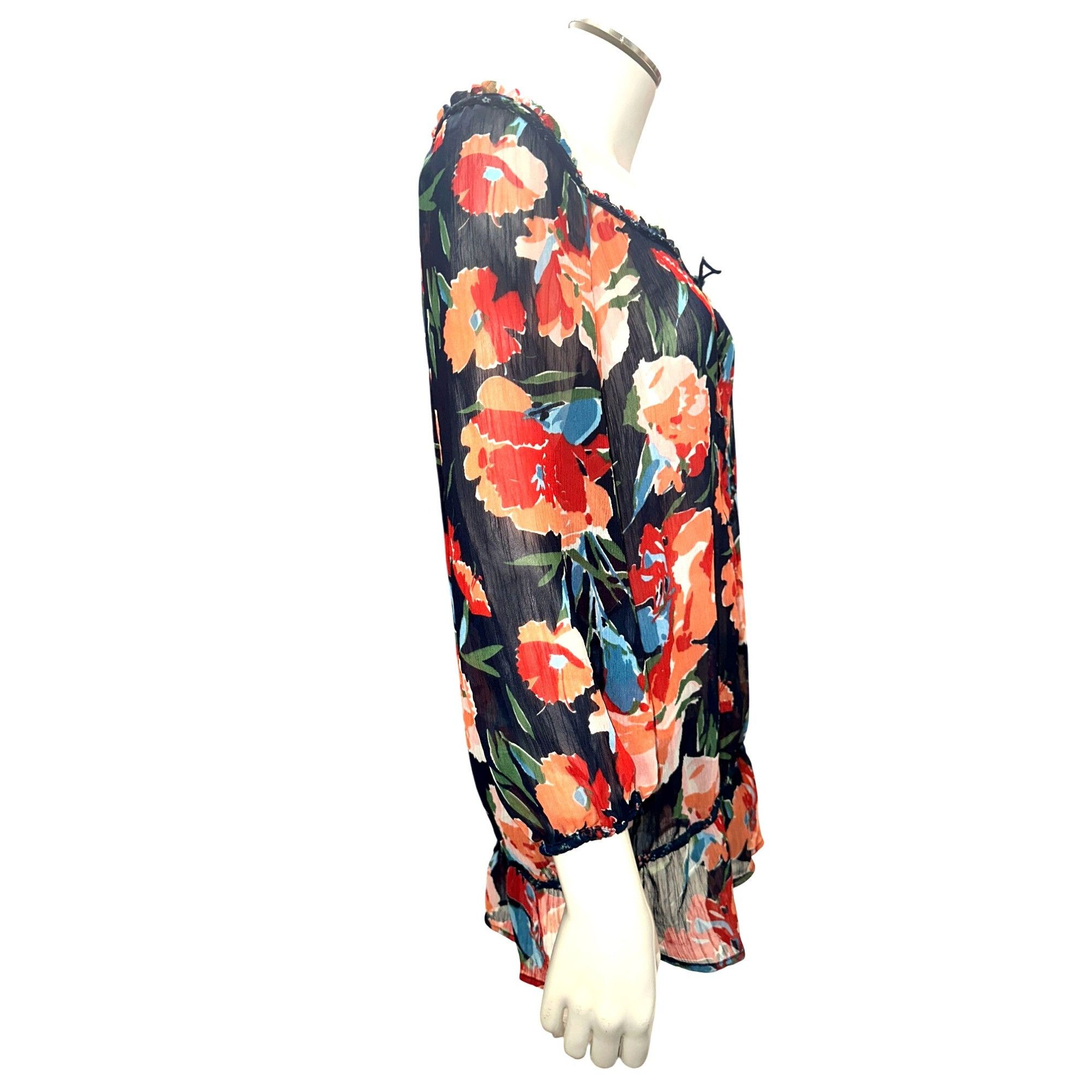 Abercrombie & Fitch Abercrombie Fitch Large Floral Peasant Sheer Boho Blouse Ruf Size L / US 10 / IT 46 - 6 Thumbnail