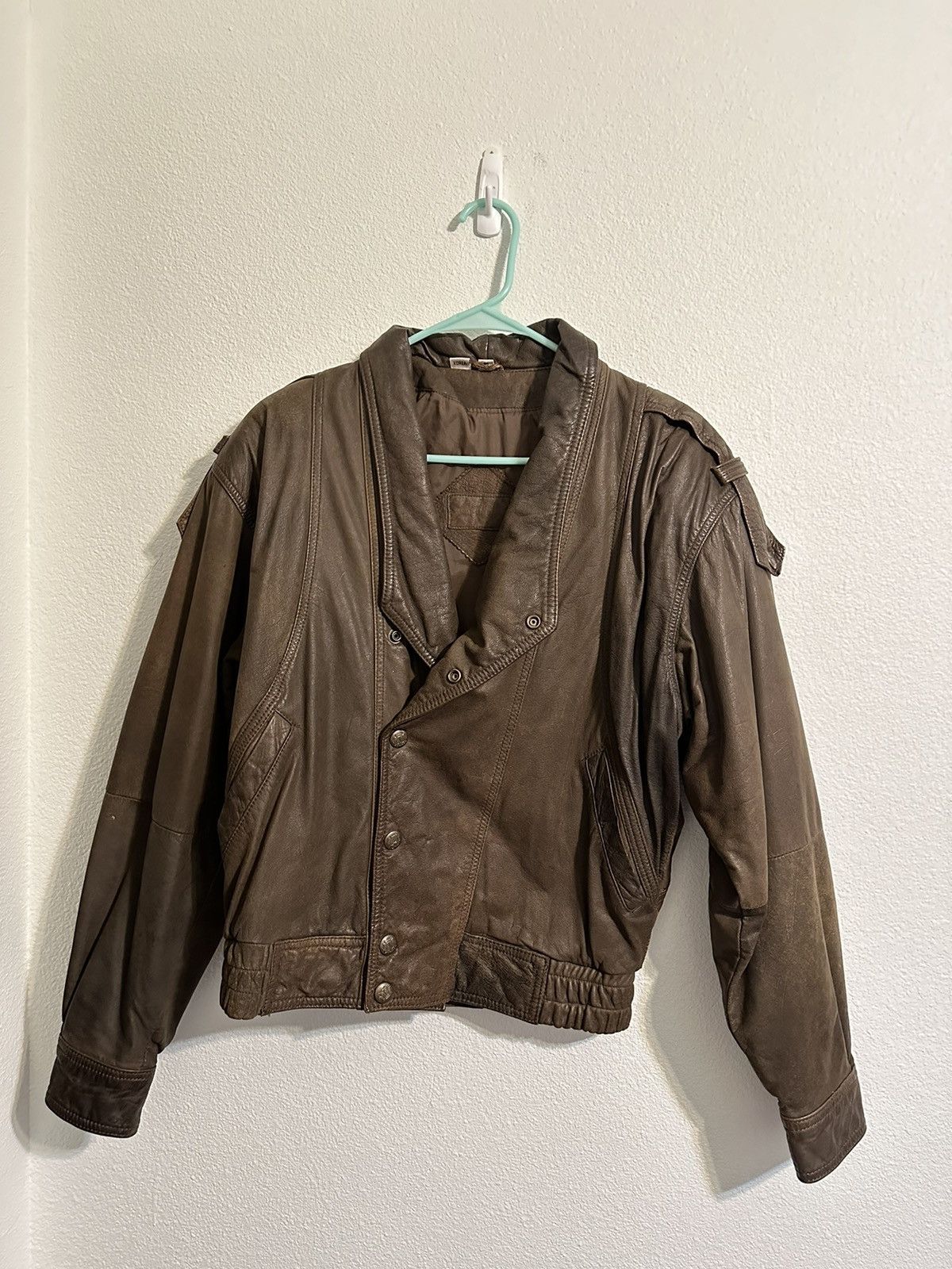 Image of Vintage Brown Leather Bomber Jacket, Men's (Size Small)