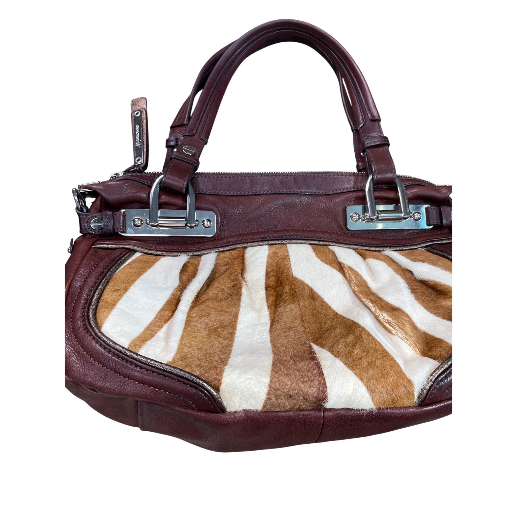 Other B. Makowsky Zebra Leather Shoulder Handbag Red/Brown Womens Size ONE SIZE - 5 Thumbnail