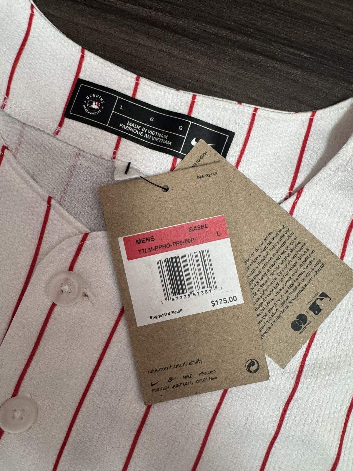 Nike Philadelphia Phillies Trea Turner #7 MLB Pinstripe Jersey Size US L / EU 52-54 / 3 - 4 Thumbnail
