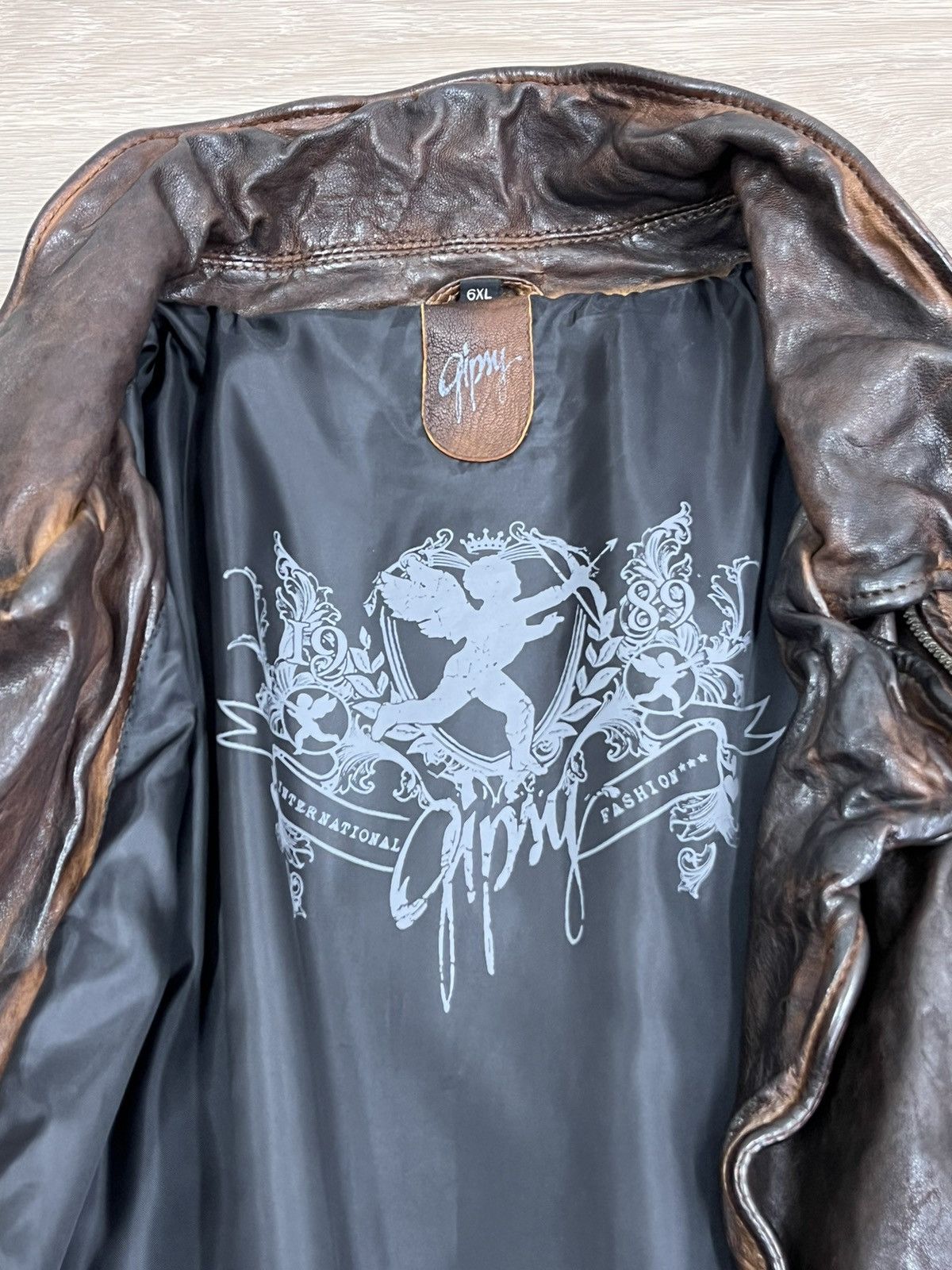 Gypsy Sheepskin Brown Leather Jacket Gipsy Distressed Size 6XL Size 4XL / US 24-26 - 12 Thumbnail