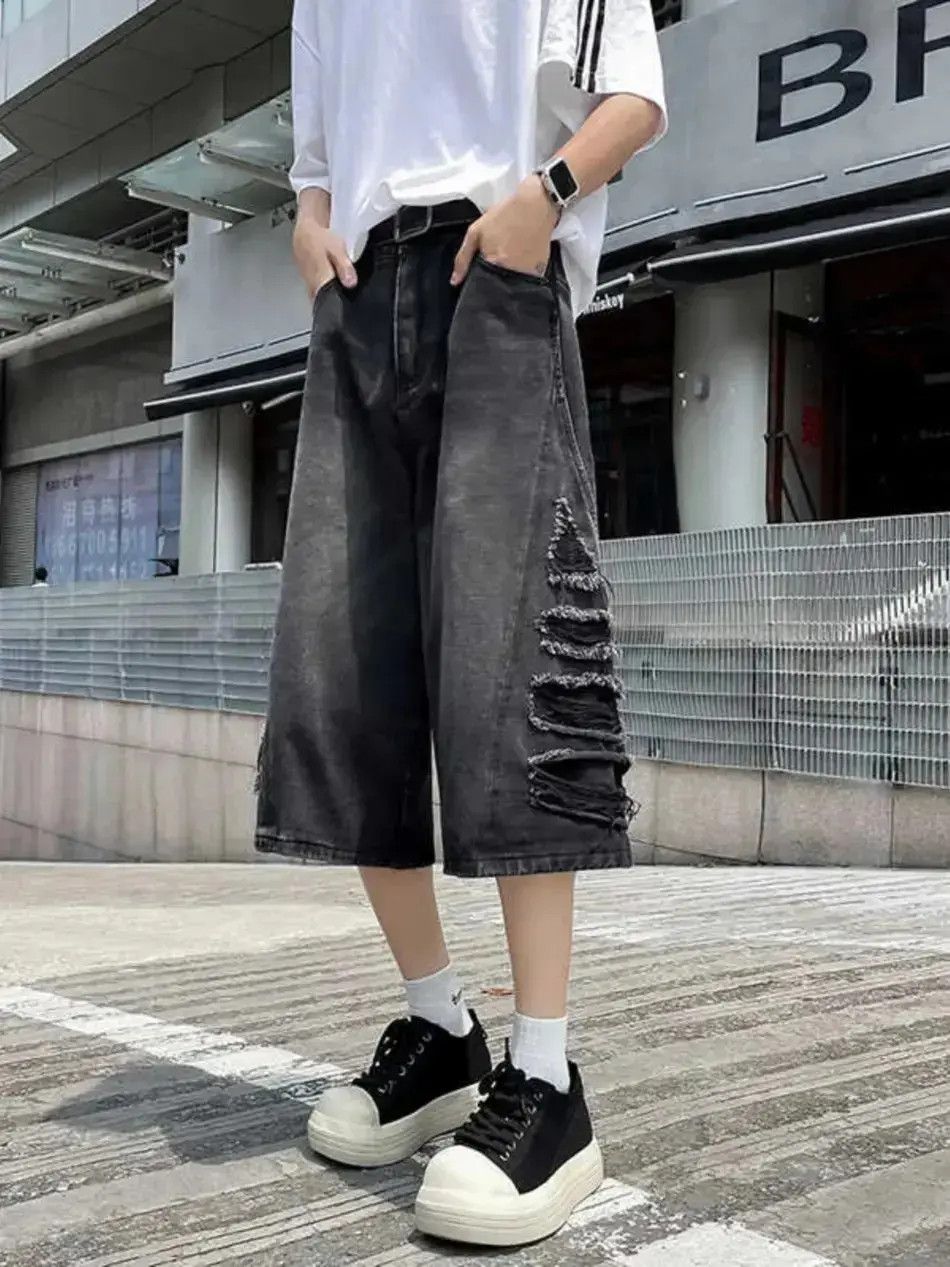 Japanese Brand Retro cut wide leg straight leg denim shorts Size US 32 / EU 48 - 2 Thumbnail